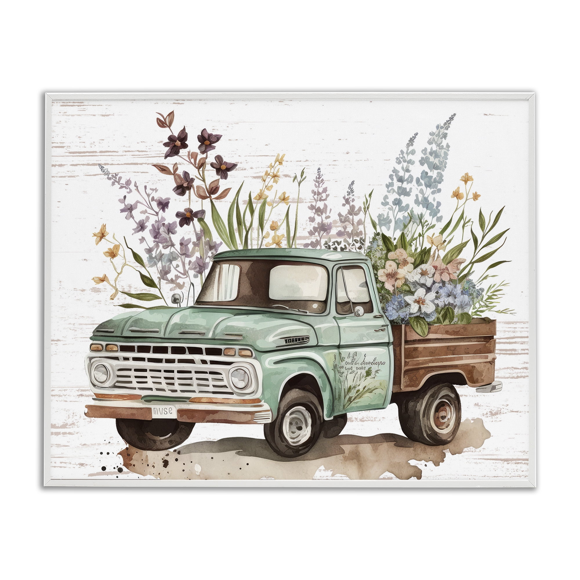 Stupell Industries Floral Herb Truck Transportation Painting White Framed Art Print Wall Art, 30 x 24