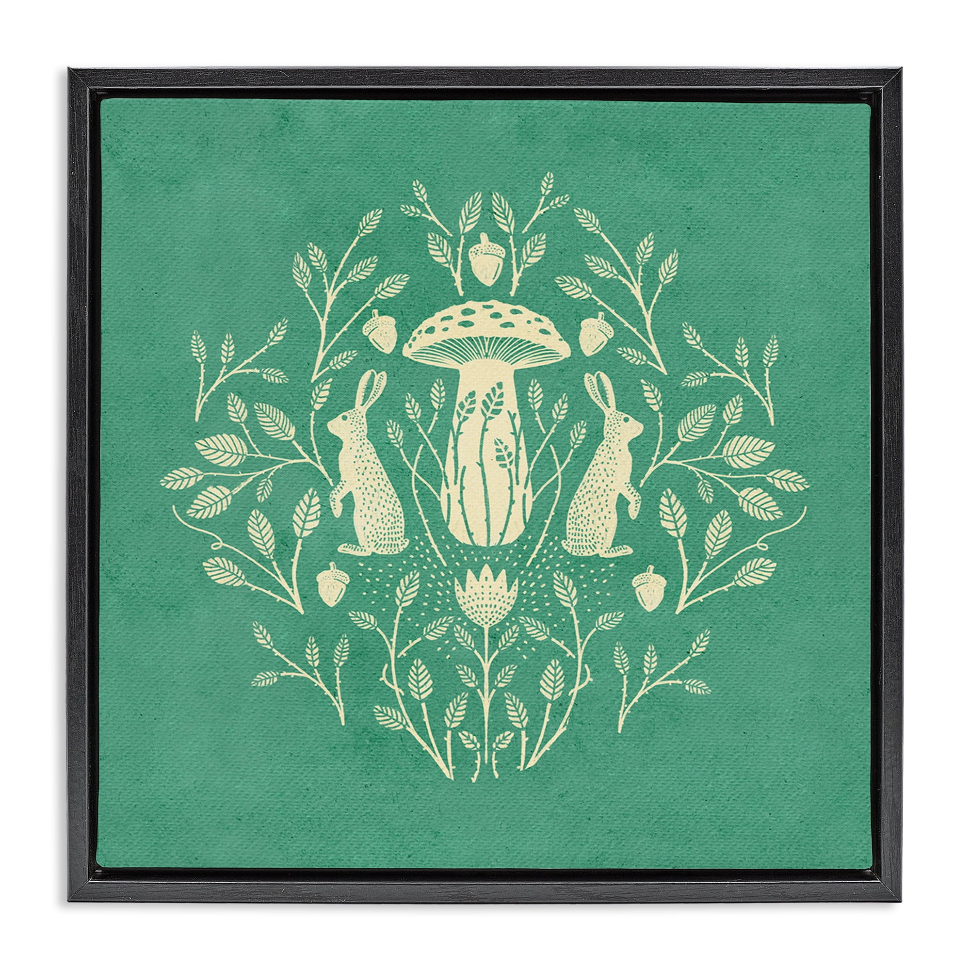 Stupell Industries Floral Herbs with Rabbits Plants & Flowers Painting Black Floater Framed Canvas Art Print Wall Art, 18 x 18