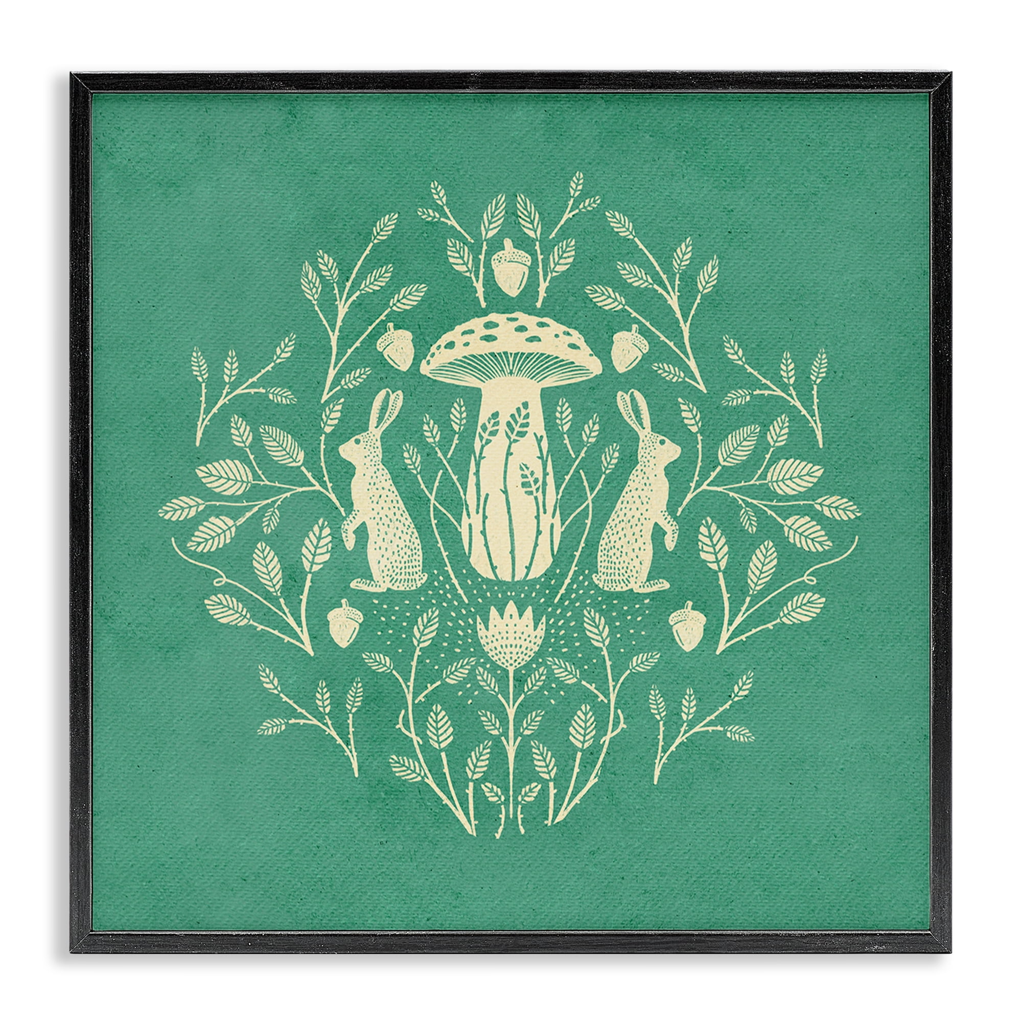 Stupell Industries Floral Herbs with Rabbits Plants & Flowers Painting Black Framed Art Print Wall Art, 12 x 12