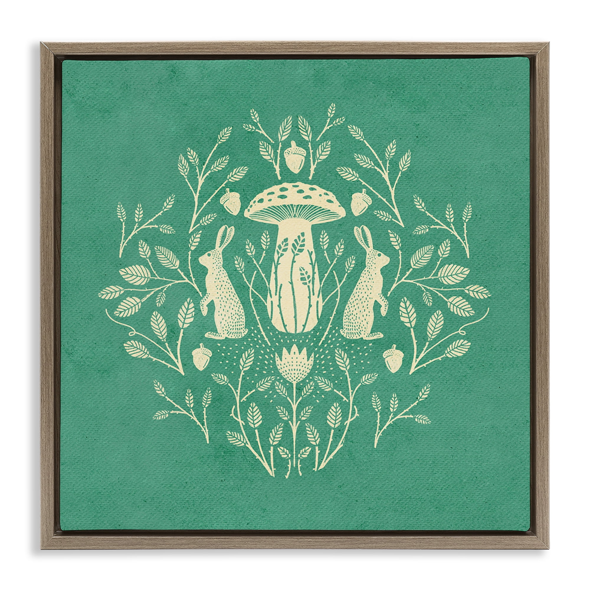 Stupell Industries Floral Herbs with Rabbits Plants & Flowers Painting Brown Floater Framed Canvas Art Print Wall Art, 25 x 25