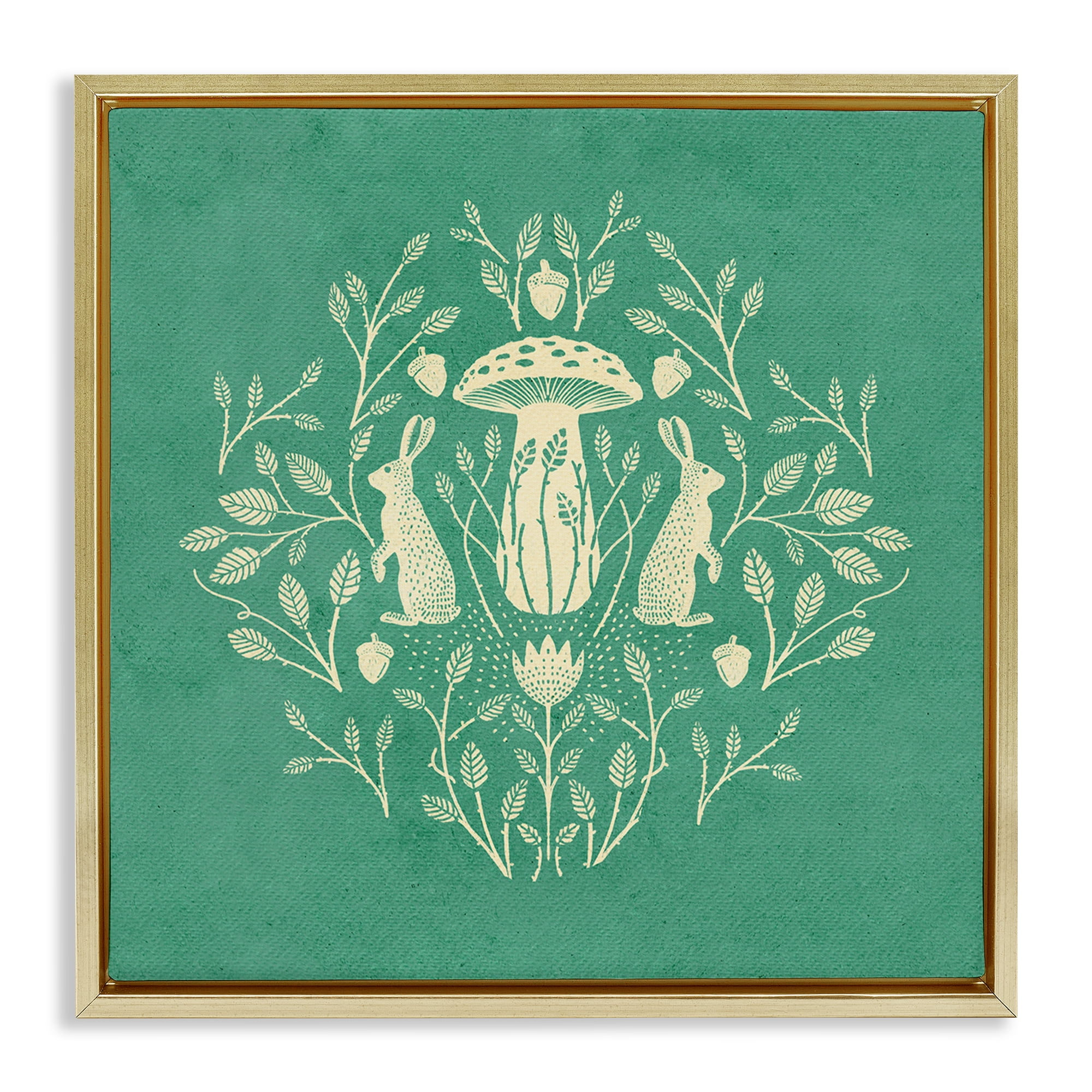 Stupell Industries Floral Herbs with Rabbits Plants & Flowers Painting Gold Floater Framed Canvas Art Print Wall Art, 25 x 25