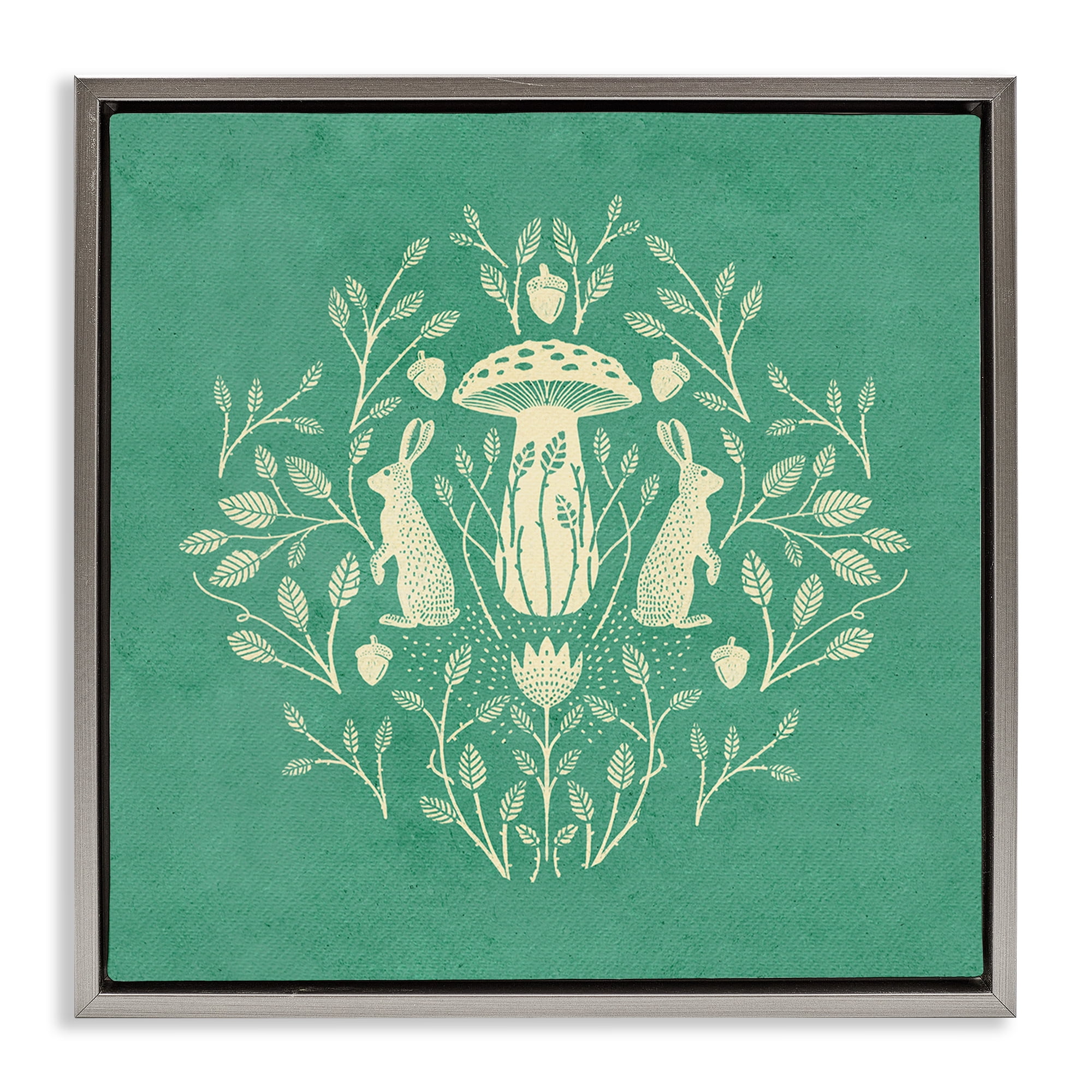 Stupell Industries Floral Herbs with Rabbits Plants & Flowers Painting Gray Floater Framed Canvas Art Print Wall Art, 25 x 25