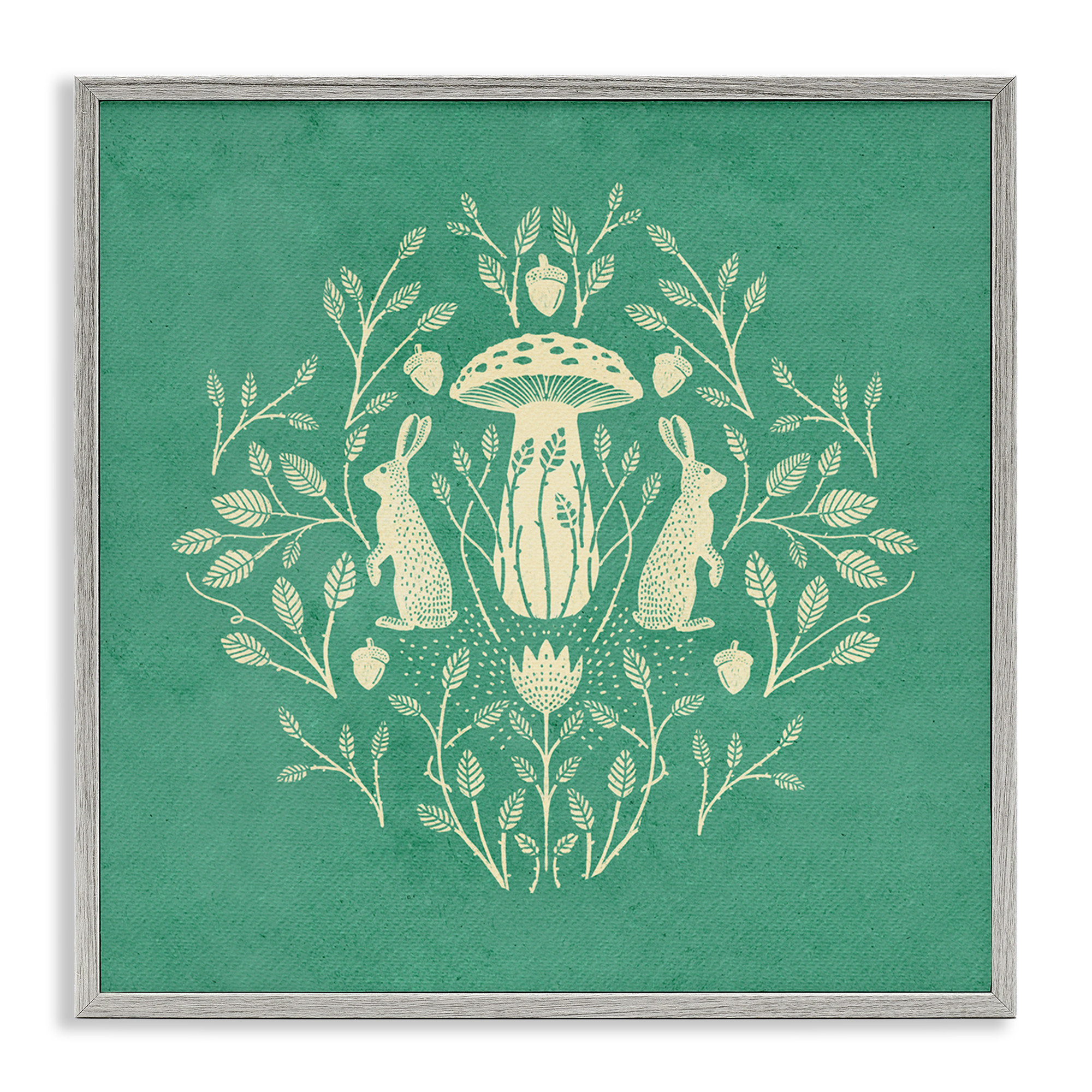 Stupell Industries Floral Herbs with Rabbits Plants & Flowers Painting Gray Framed Art Print Wall Art, 17 x 17