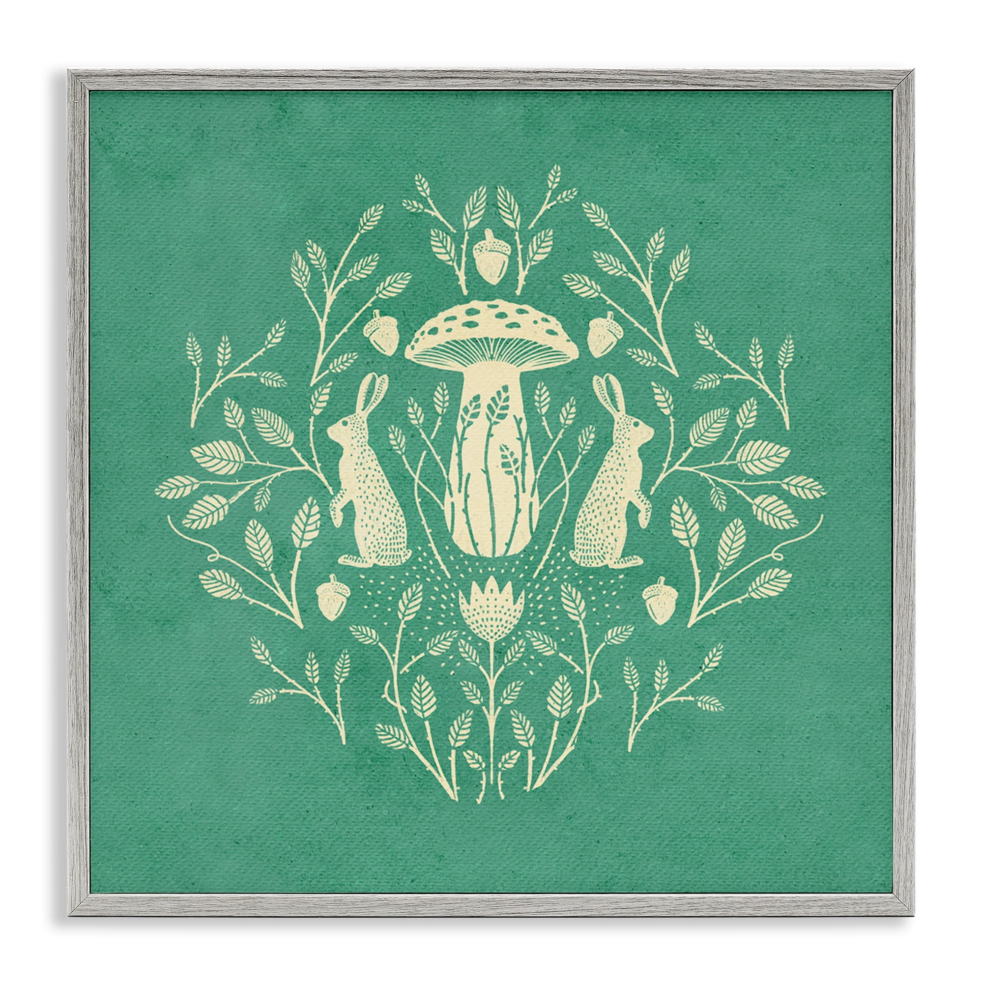 Stupell Industries Floral Herbs with Rabbits Plants & Flowers Painting Gray Framed Art Print Wall Art, 24 x 24