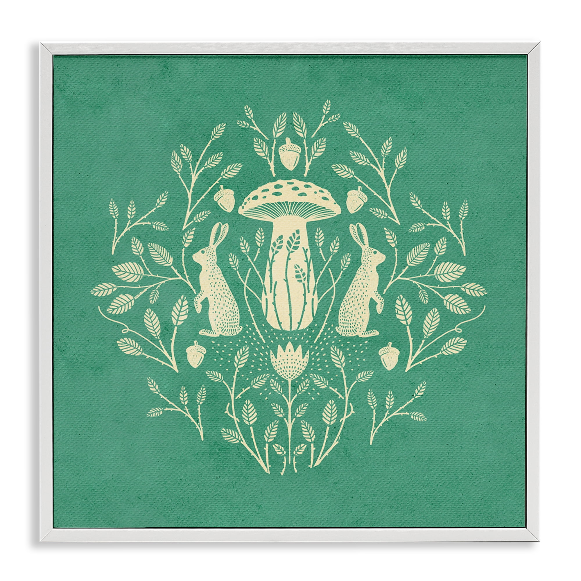 Stupell Industries Floral Herbs with Rabbits Plants & Flowers Painting White Framed Art Print Wall Art, 17 x 17