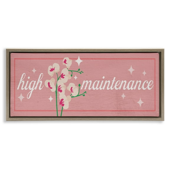Stupell Industries Floral High Maintenance Brown Framed Floater Canvas Wall Art design by Lil' Rue, 11 x 25