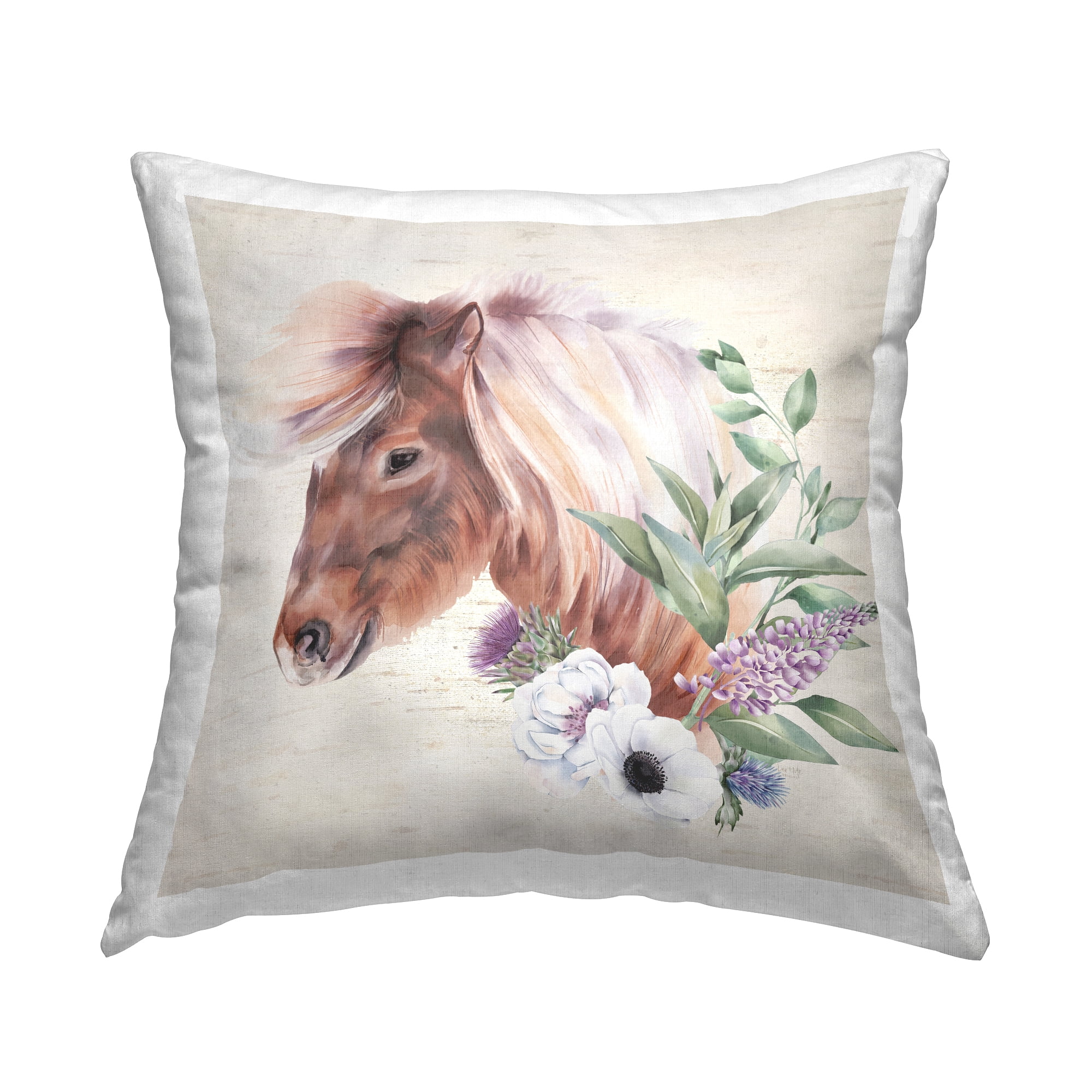 Stupell Industries Floral Horse Country Botanicals Printed Throw Pillow Design by Lux + Me Designs