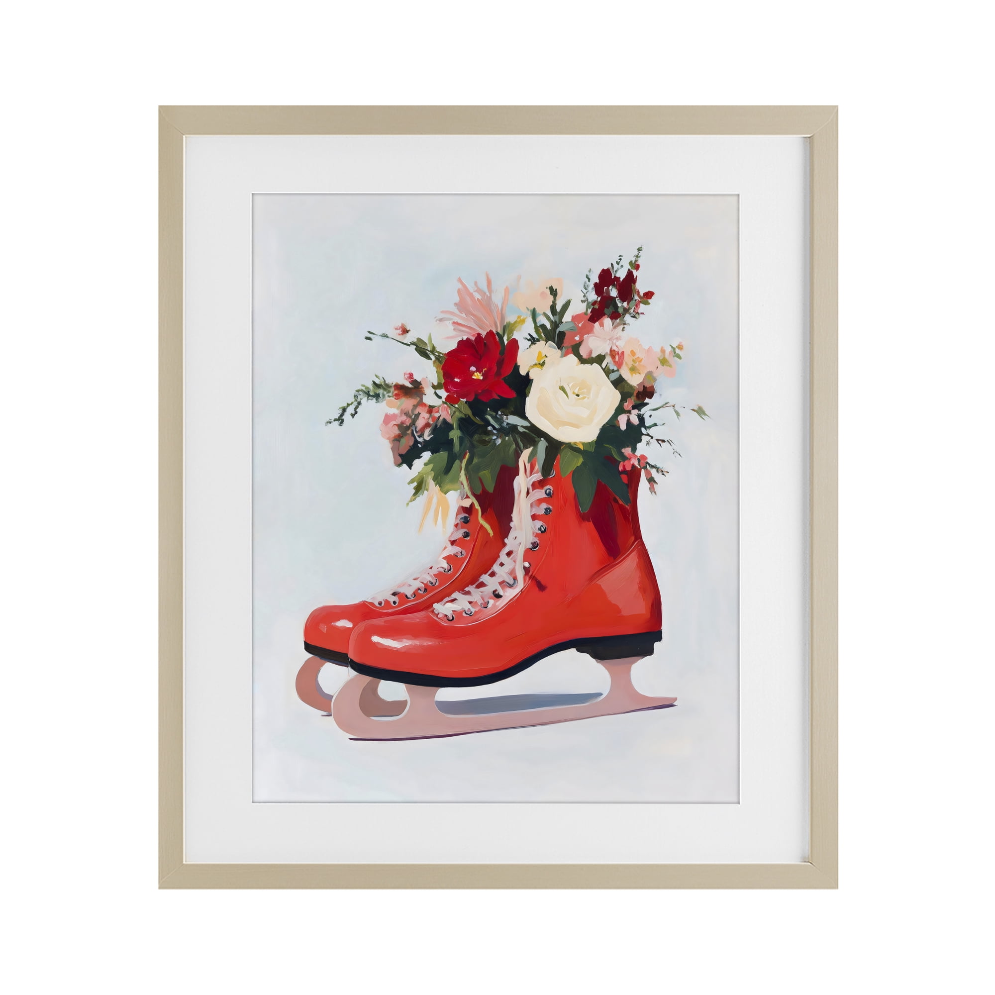 Stupell Industries Floral Ice Skates Birch Framed Print Under Glass, design by The Prints Vibe