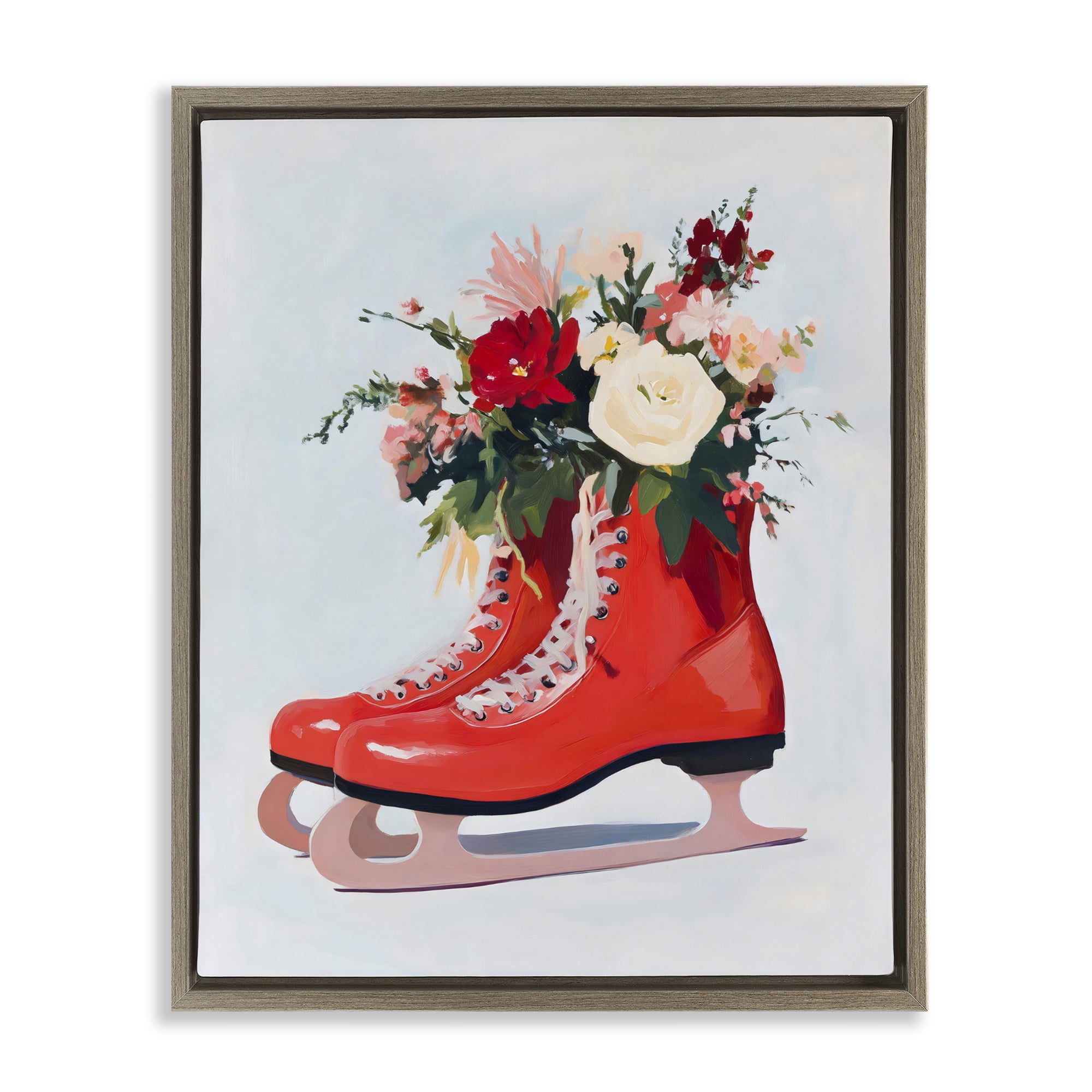 Stupell Industries Floral Ice Skates Brown Framed Floater Canvas Wall Art, design by The Prints Vibe
