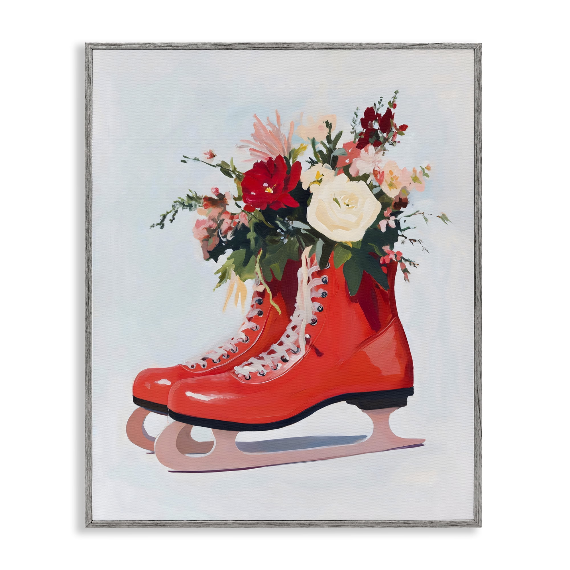 Stupell Industries Floral Ice Skates Gray Framed Giclee Art, design by The Prints Vibe