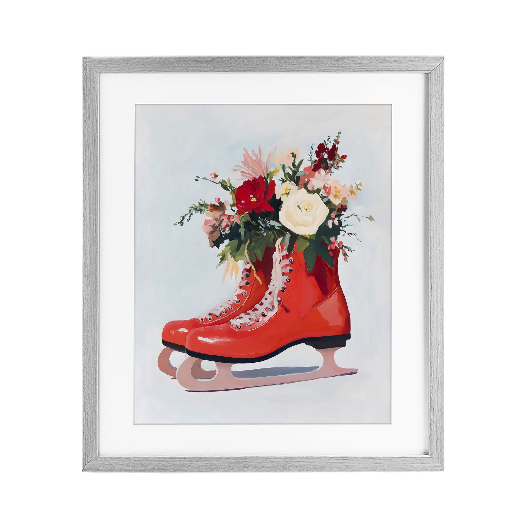 Stupell Industries Floral Ice Skates Gray Framed Print Under Glass, design by The Prints Vibe