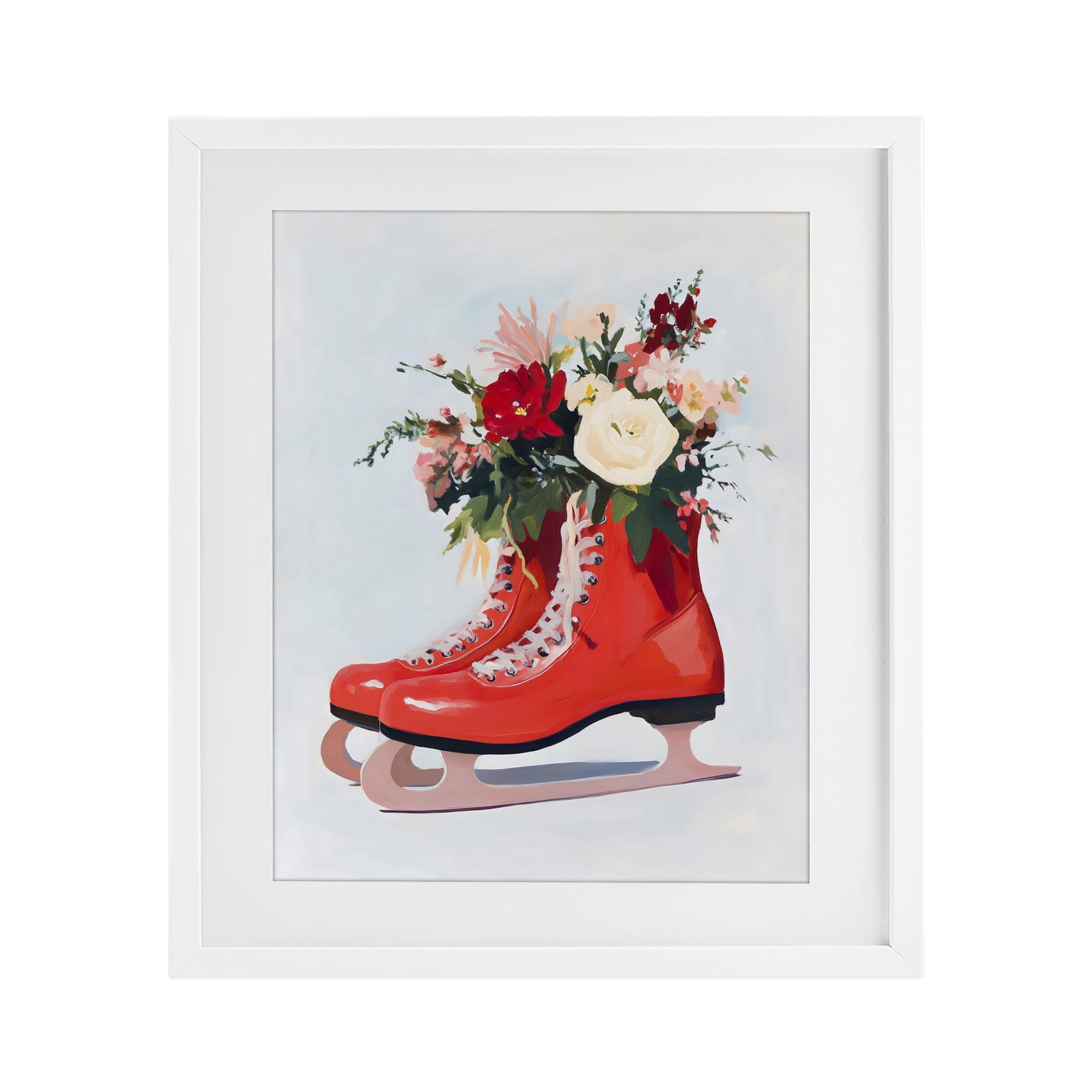 Stupell Industries Floral Ice Skates White Framed Print Under Glass, design by The Prints Vibe