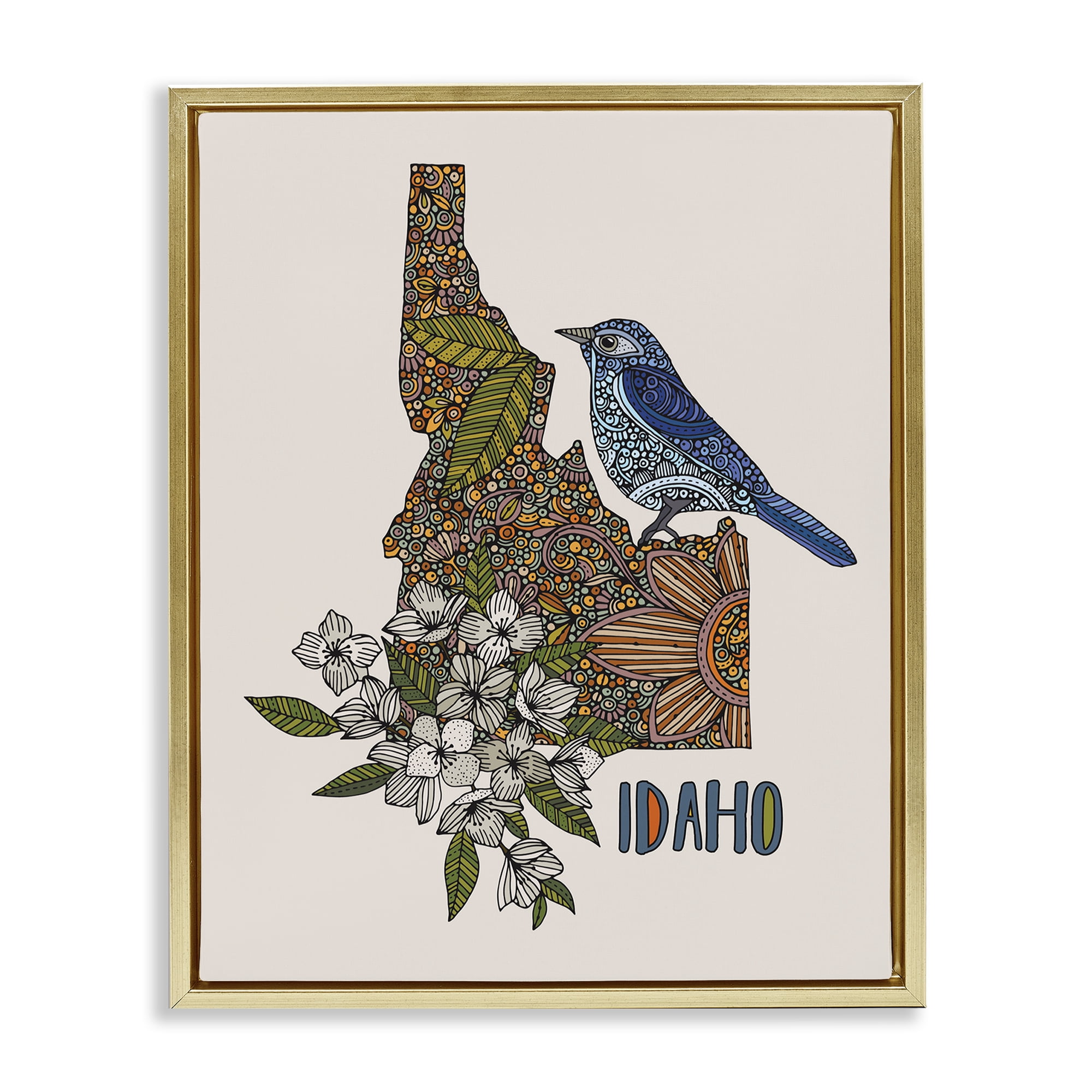 Stupell Industries Floral Idaho State Botanical & Floral Painting Gold Floater Framed Art Print Wall Art, 25 x 31