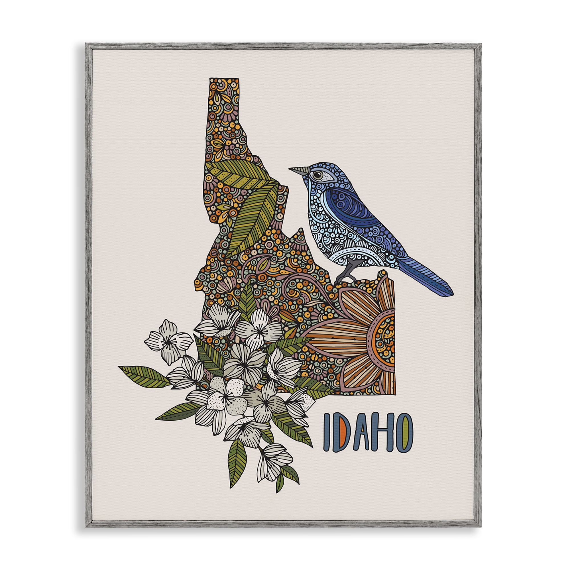 Stupell Industries Floral Idaho State Botanical & Floral Painting Gray Framed Art Print Wall Art, 24 x 30