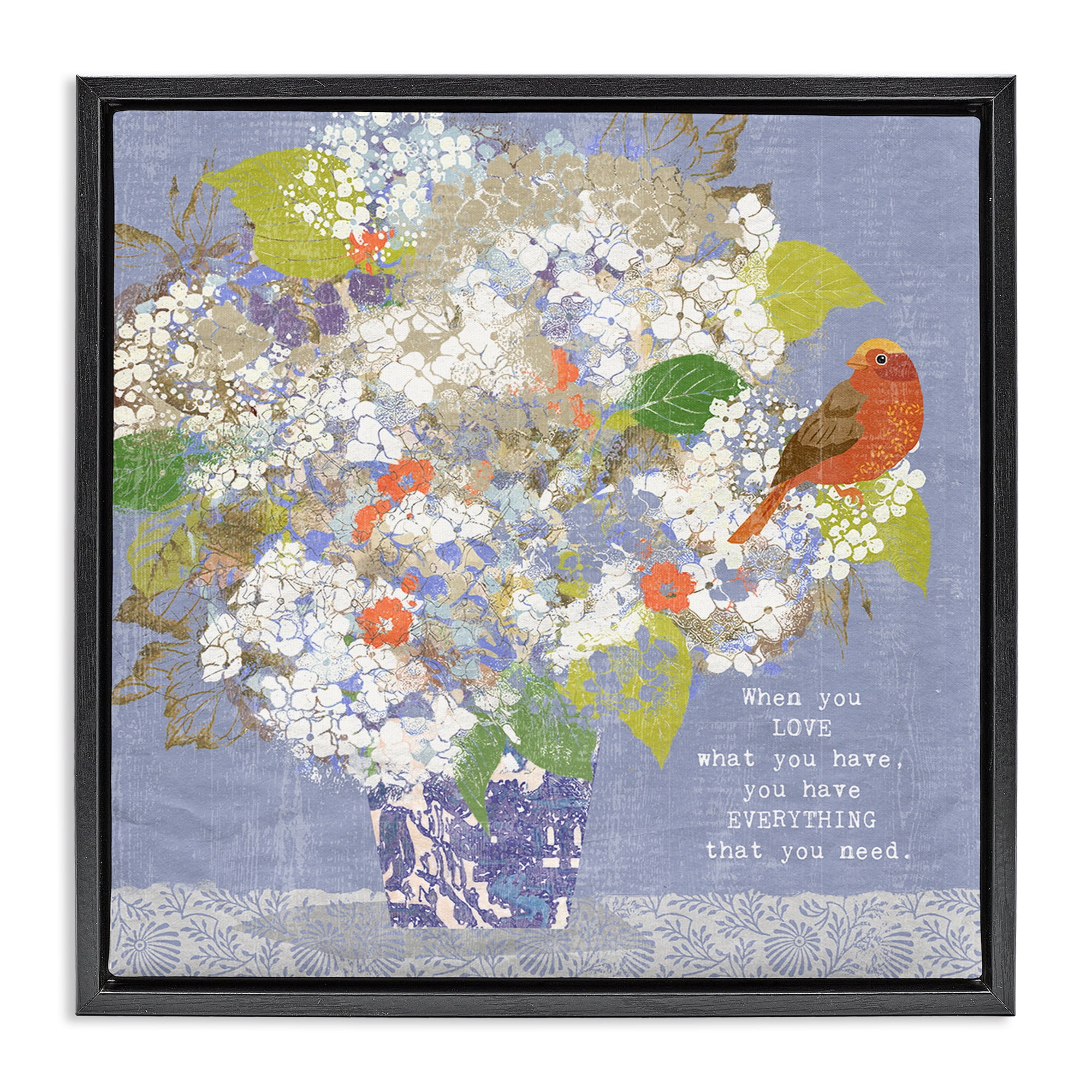 Stupell Industries Floral Inspiration On Love Black Framed Floater Canvas Wall Art, design by Suzanne Nicoll