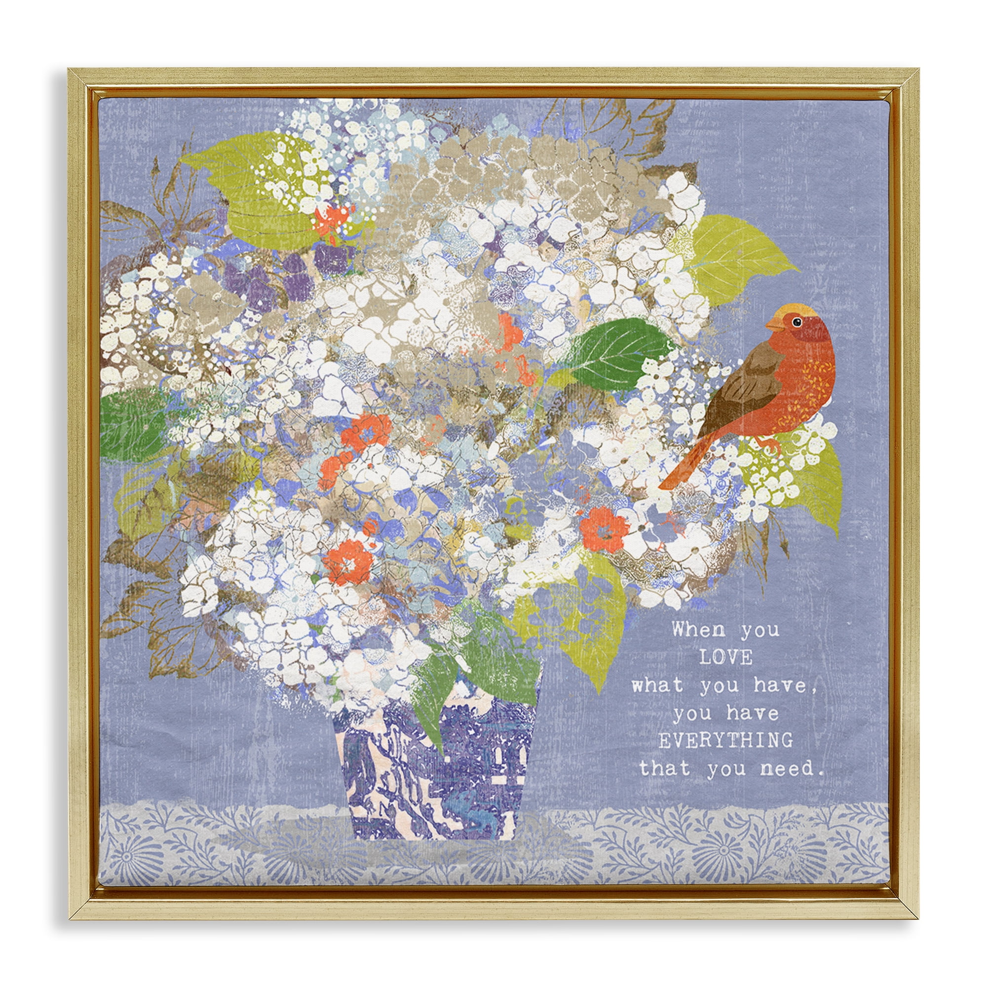 Stupell Industries Floral Inspiration On Love Gold Framed Floater Canvas Wall Art, design by Suzanne Nicoll
