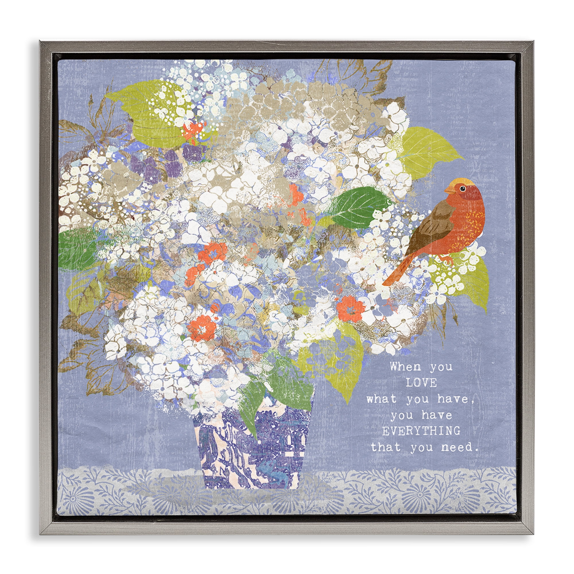 Stupell Industries Floral Inspiration On Love Gray Framed Floater Canvas Wall Art, design by Suzanne Nicoll