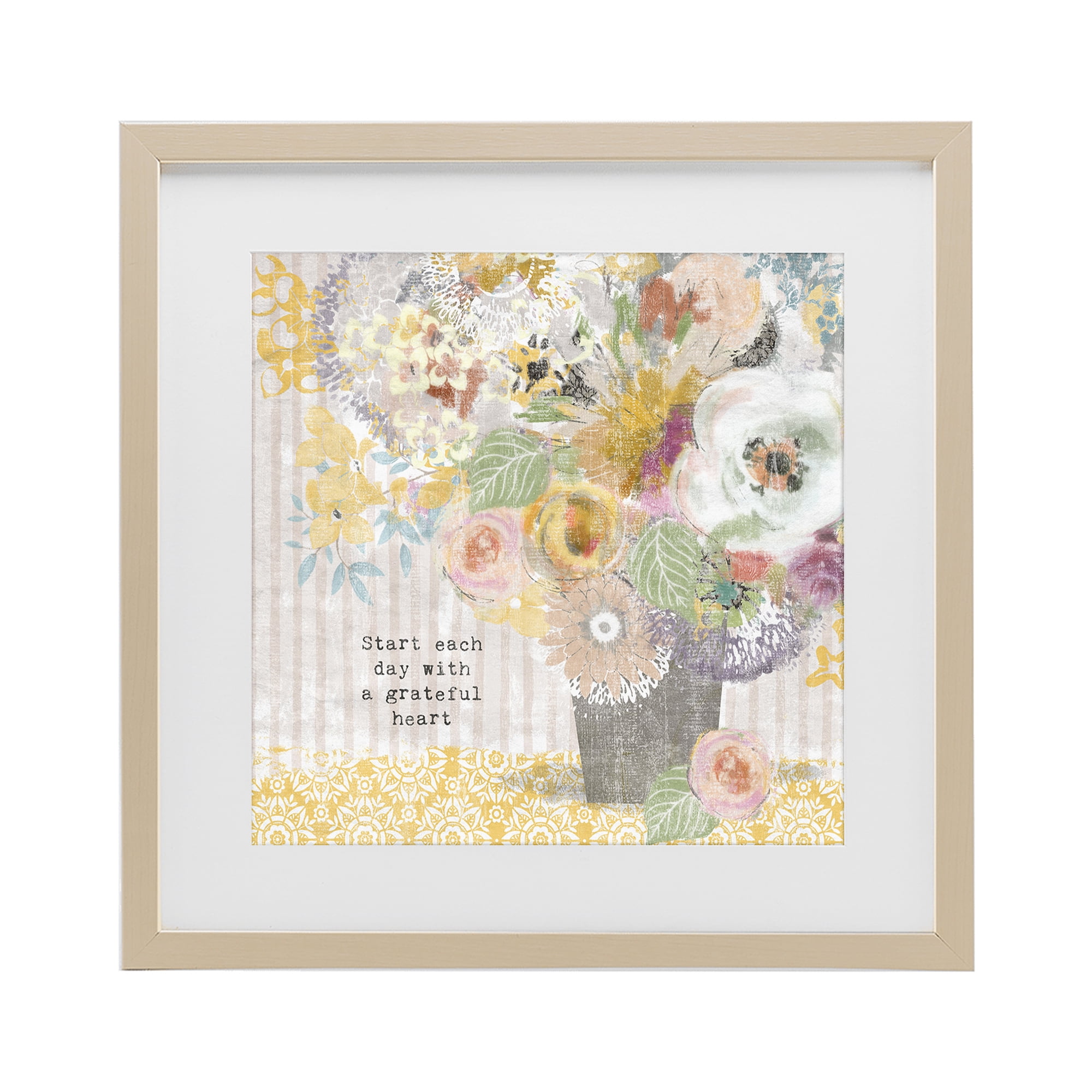 Stupell Industries Floral Inspirations Grateful Heart Birch Framed Print Under Glass, design by Suzanne Nicoll