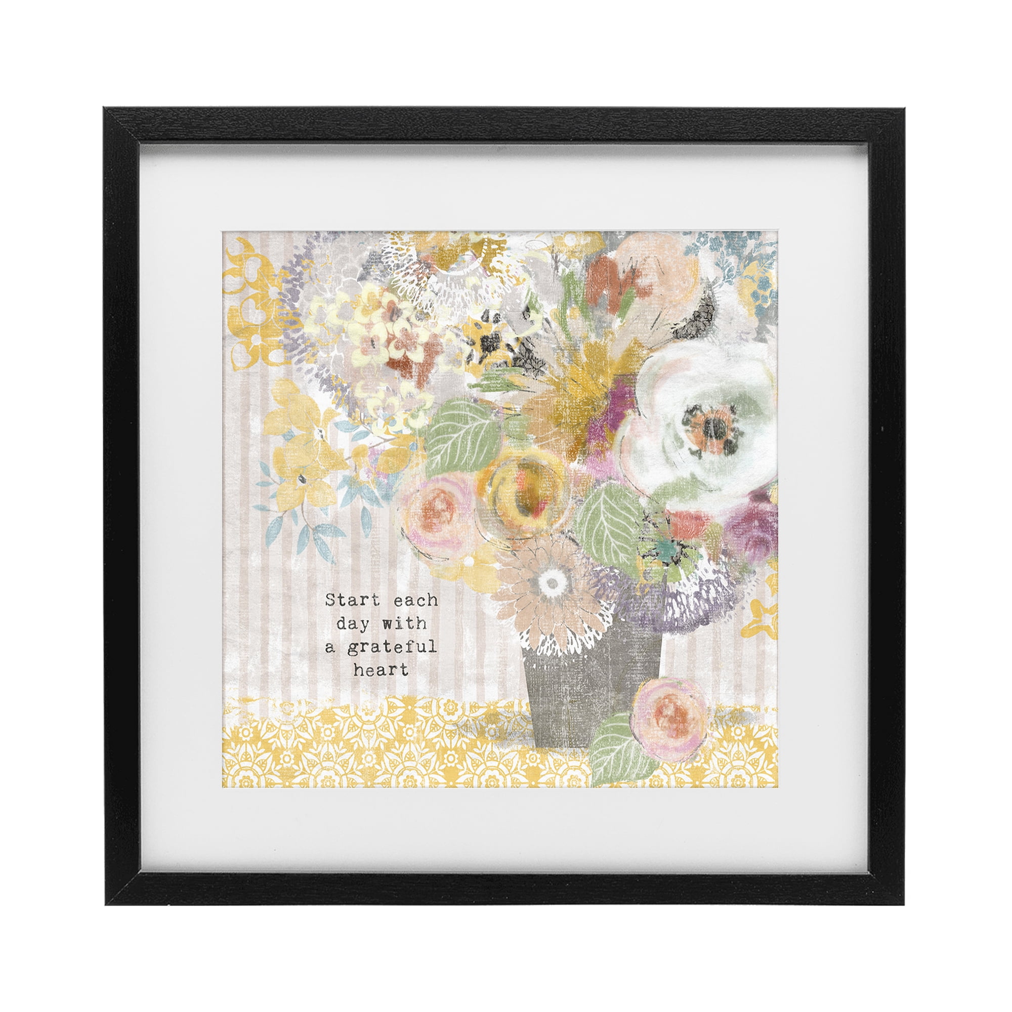 Stupell Industries Floral Inspirations Grateful Heart Black Framed Print Under Glass, design by Suzanne Nicoll