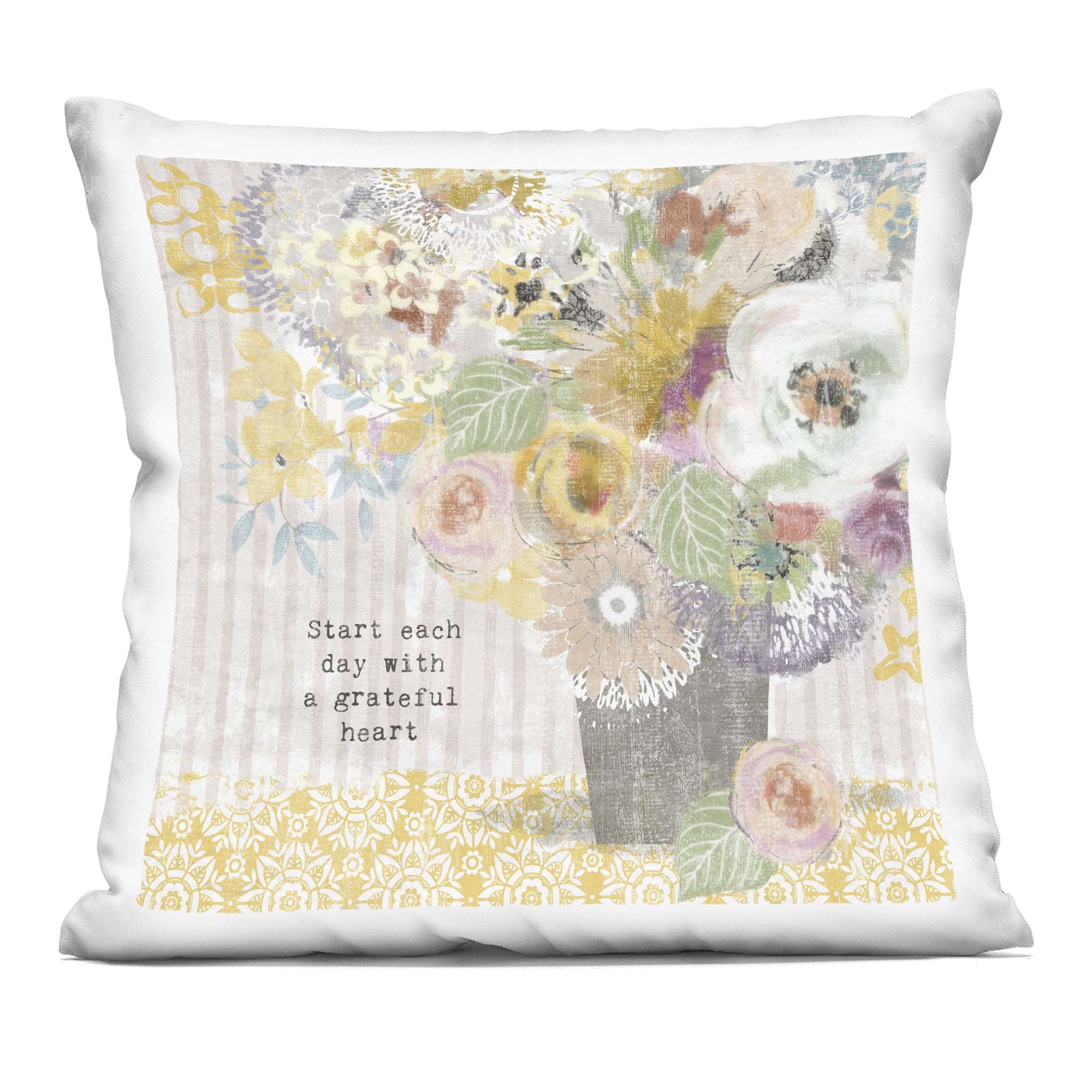 Stupell Industries Floral Inspirations Grateful Heart Decorative Printed Throw Pillow, design by Suzanne Nicoll, 18 x 7 x 18