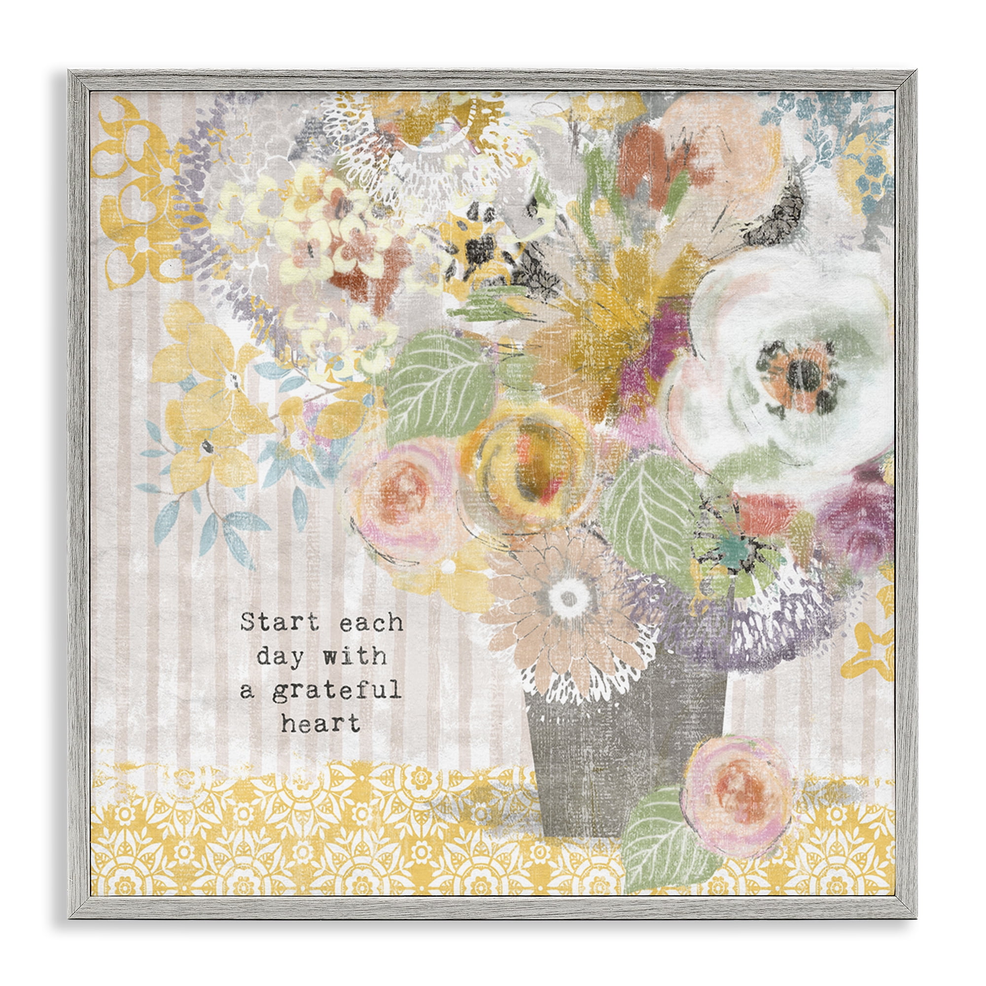 Stupell Industries Floral Inspirations Grateful Heart Gray Framed Giclee Art, design by Suzanne Nicoll
