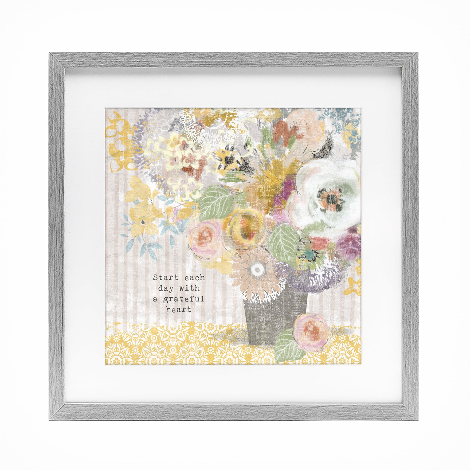 Stupell Industries Floral Inspirations Grateful Heart Gray Framed Print Under Glass, design by Suzanne Nicoll