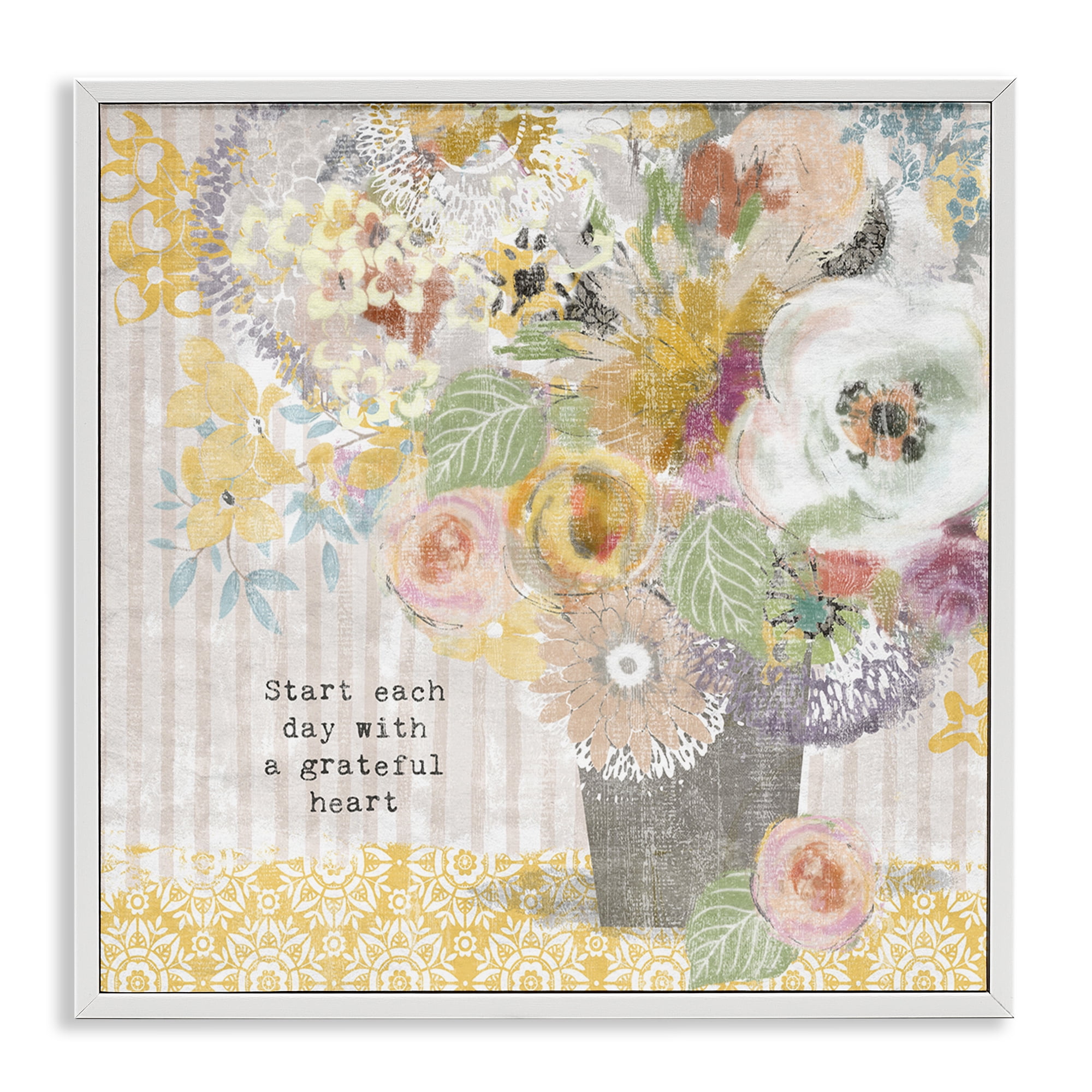 Stupell Industries Floral Inspirations Grateful Heart White Framed Giclee Art, design by Suzanne Nicoll