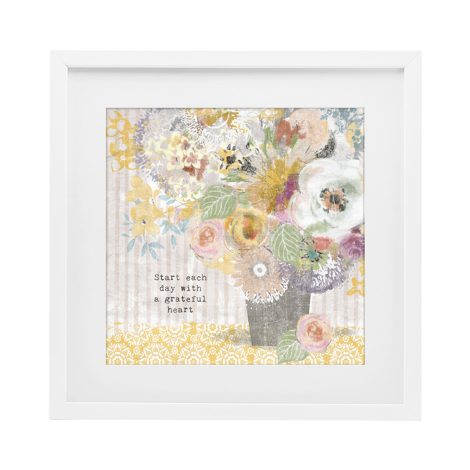 Stupell Industries Floral Inspirations Grateful Heart White Framed Print Under Glass, design by Suzanne Nicoll
