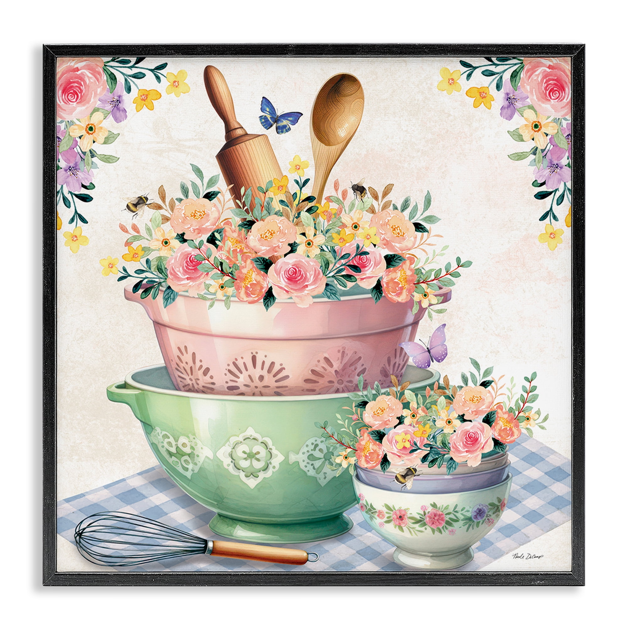 Stupell Industries Floral Kitchen Bowls Stack Food & Beverage Painting Black Framed Art Print Wall Art, 24 x 24