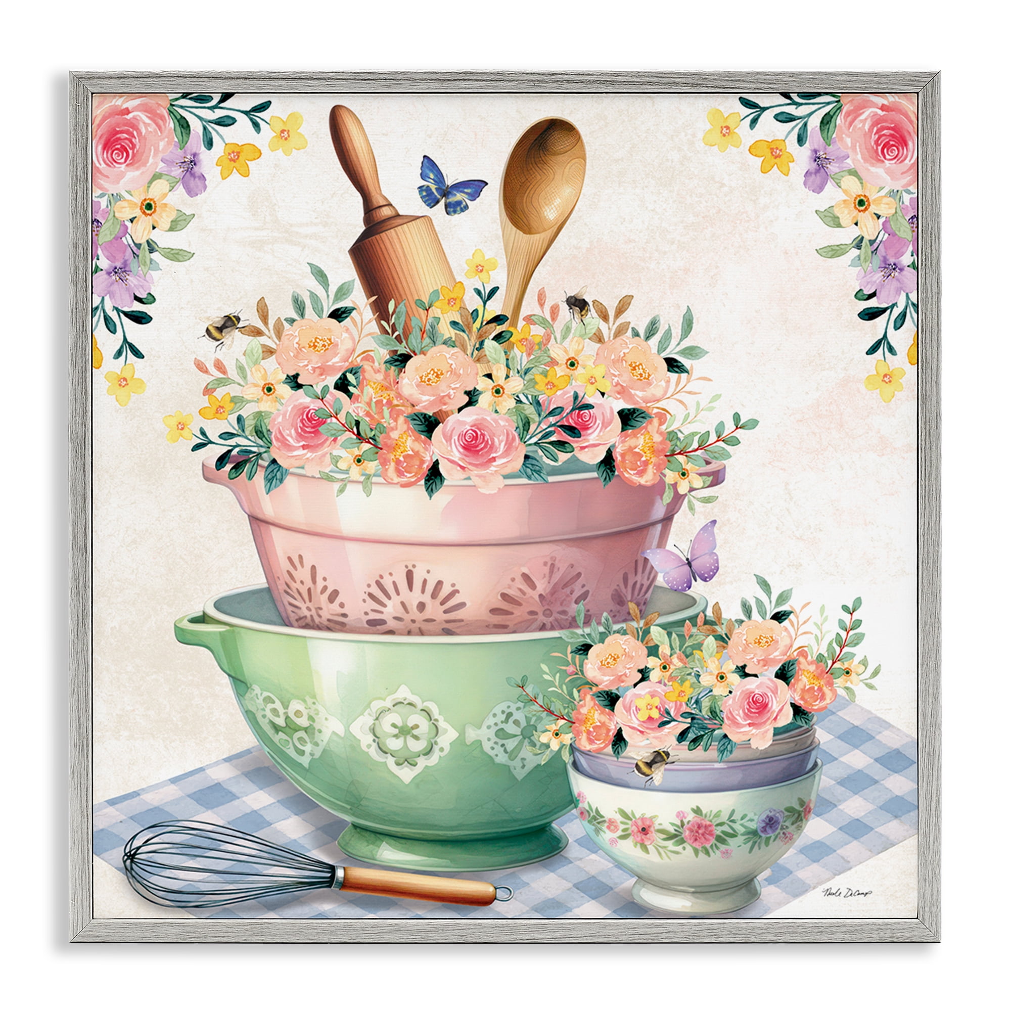 Stupell Industries Floral Kitchen Bowls Stack Food & Beverage Painting Gray Framed Art Print Wall Art, 12 x 12