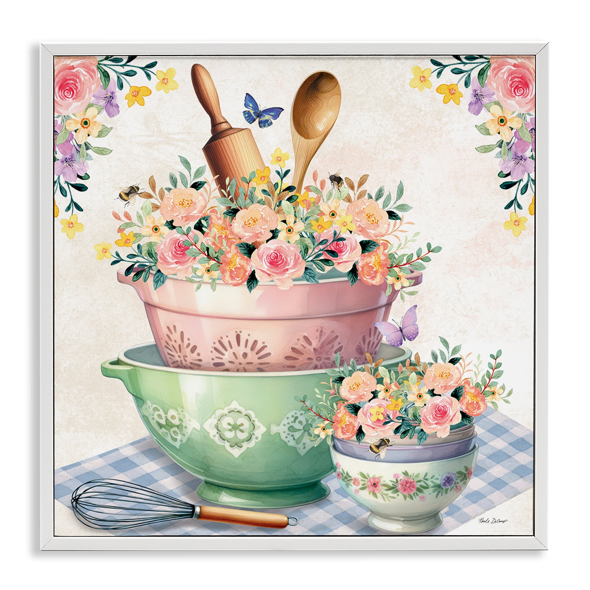 Stupell Industries Floral Kitchen Bowls Stack Food & Beverage Painting White Framed Art Print Wall Art, 12 x 12