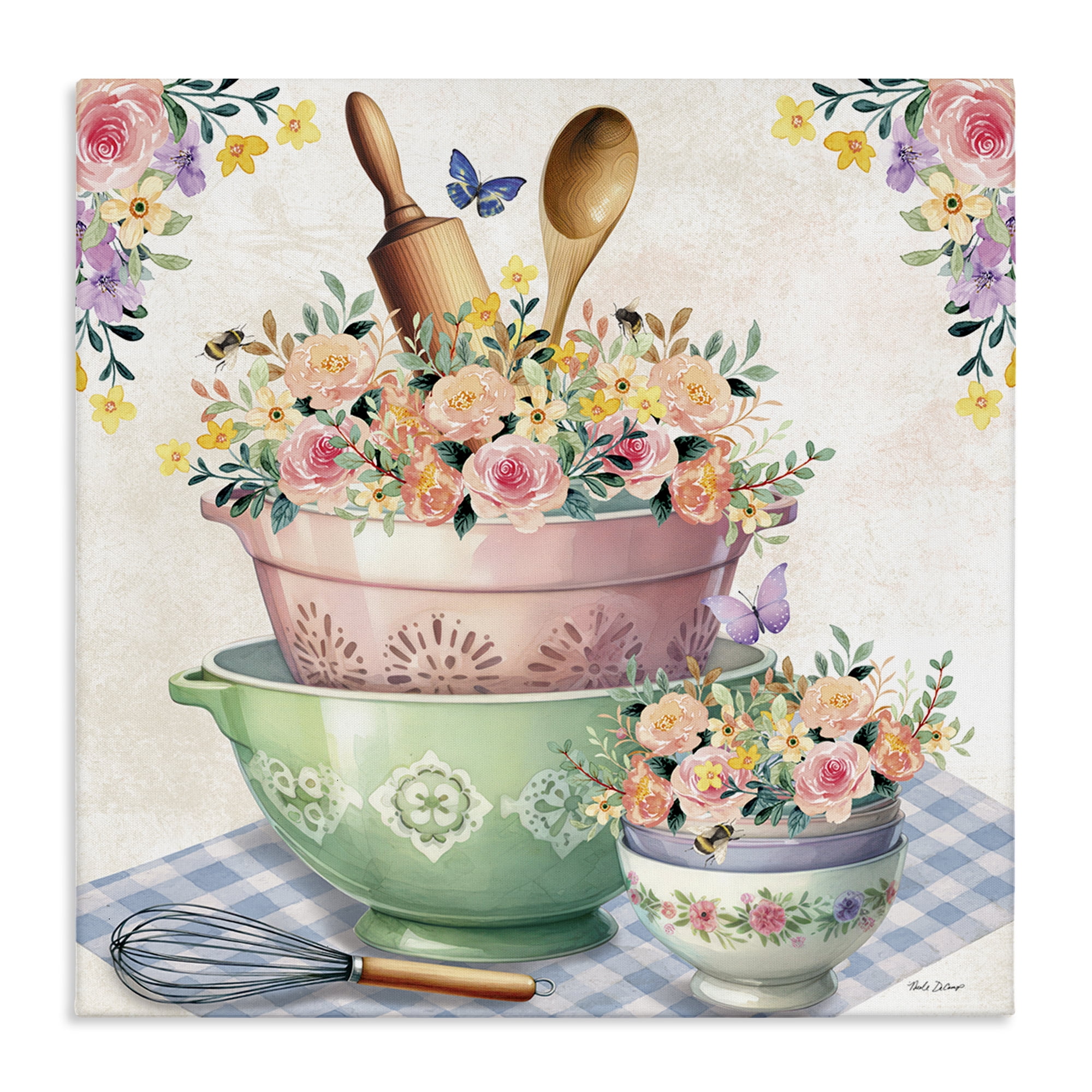 Stupell Industries Floral Kitchen Bowls Stack Food & Beverage Painting Wrapped Canvas Art Print Wall Art, 30 x 30