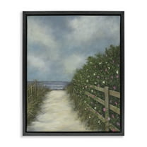 Stupell Industries Floral Lined Beach Path Landscape Painting Black Floater Framed Canvas Art Print Wall Art, 17 x 21