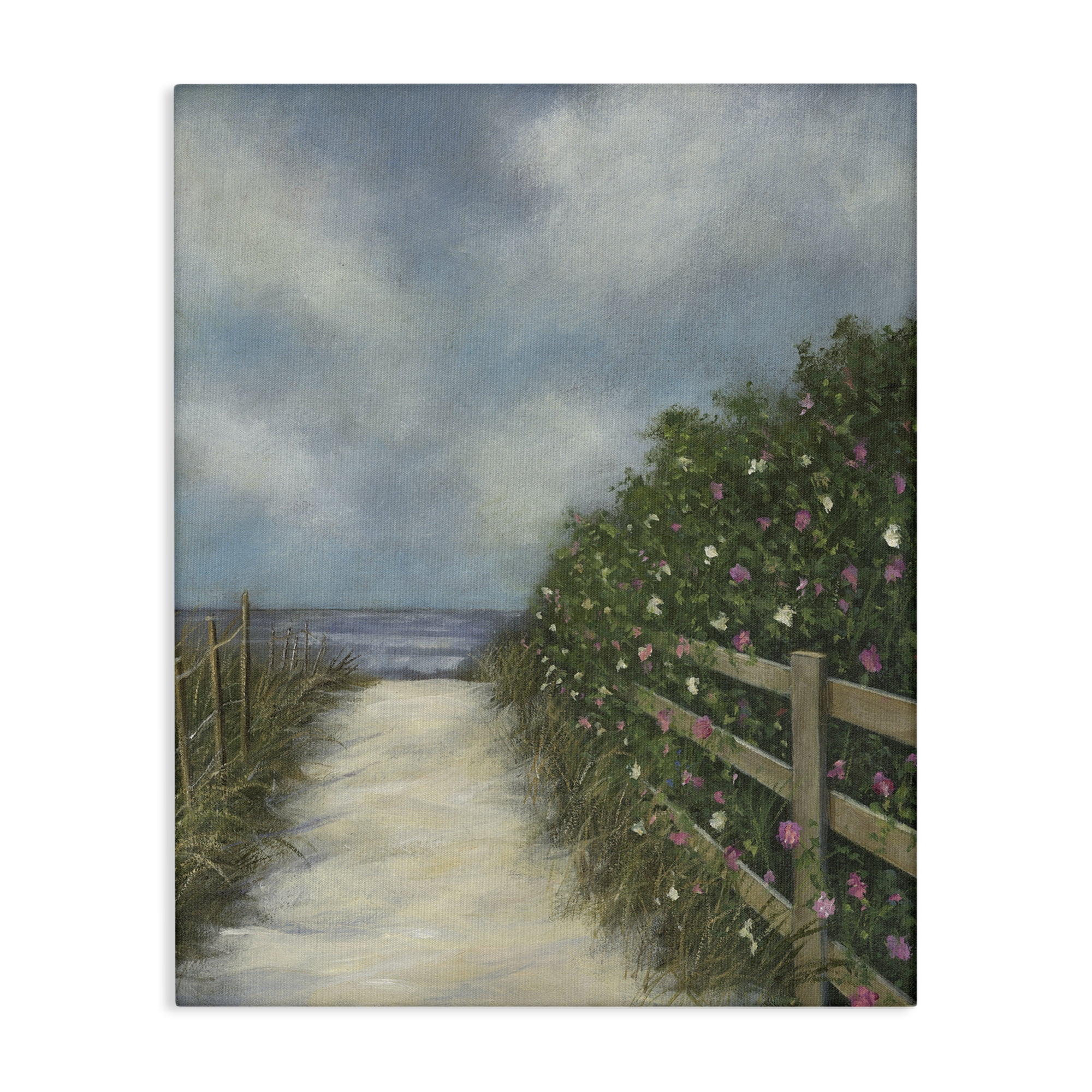 Stupell Industries Floral Lined Beach Path Landscape Painting Gallery Wrapped Canvas Art Print Wall Art, 24 x 30