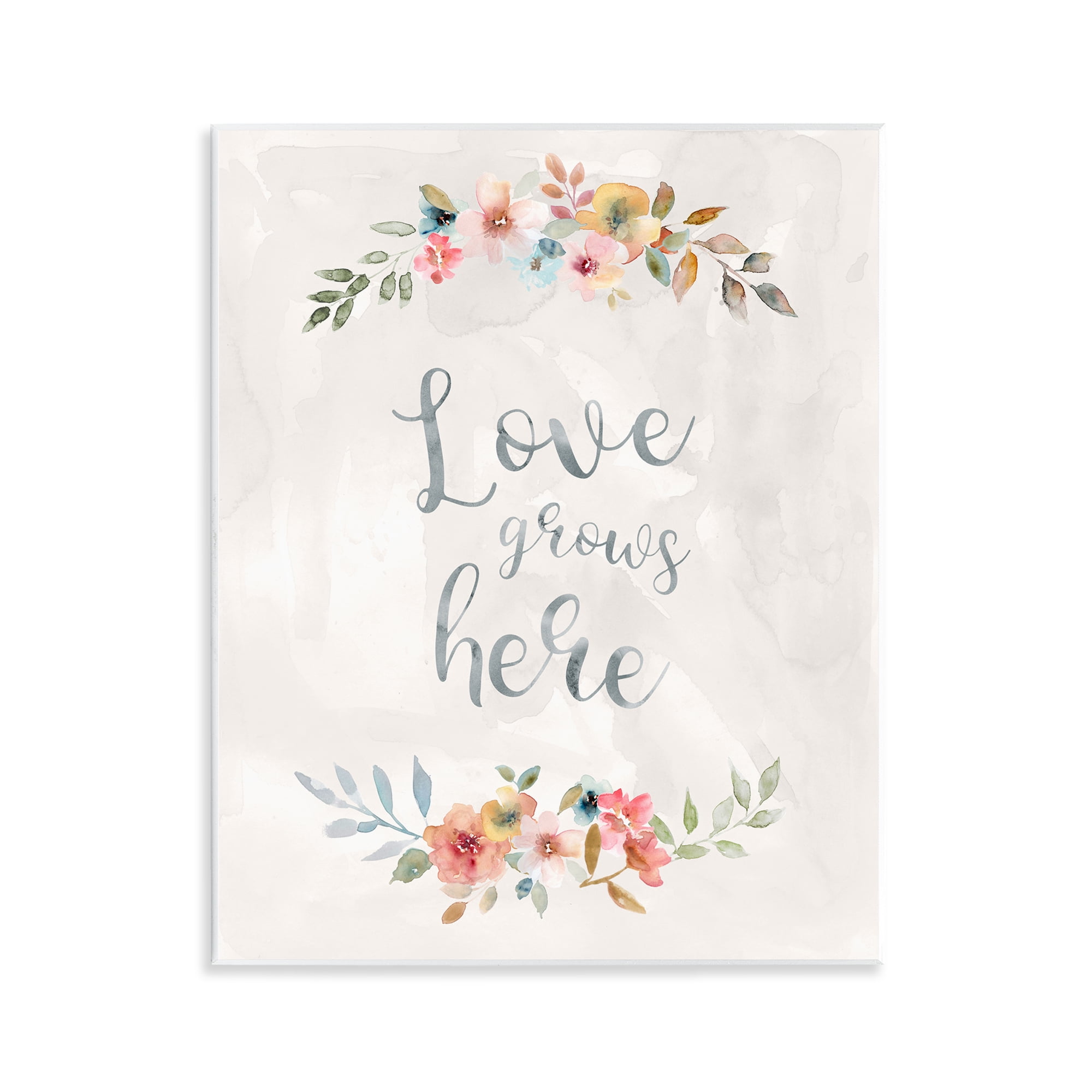 Stupell Industries Floral Love Grows Here Plants & Flowers Painting Unframed Art Print Wall Art, 11 x 14
