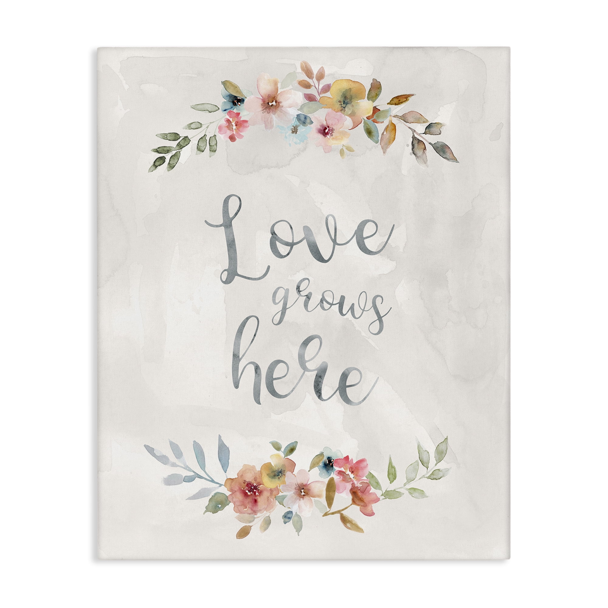 Stupell Industries Floral Love Grows Here Plants & Flowers Painting Wrapped Canvas Art Print Wall Art, 30 x 40