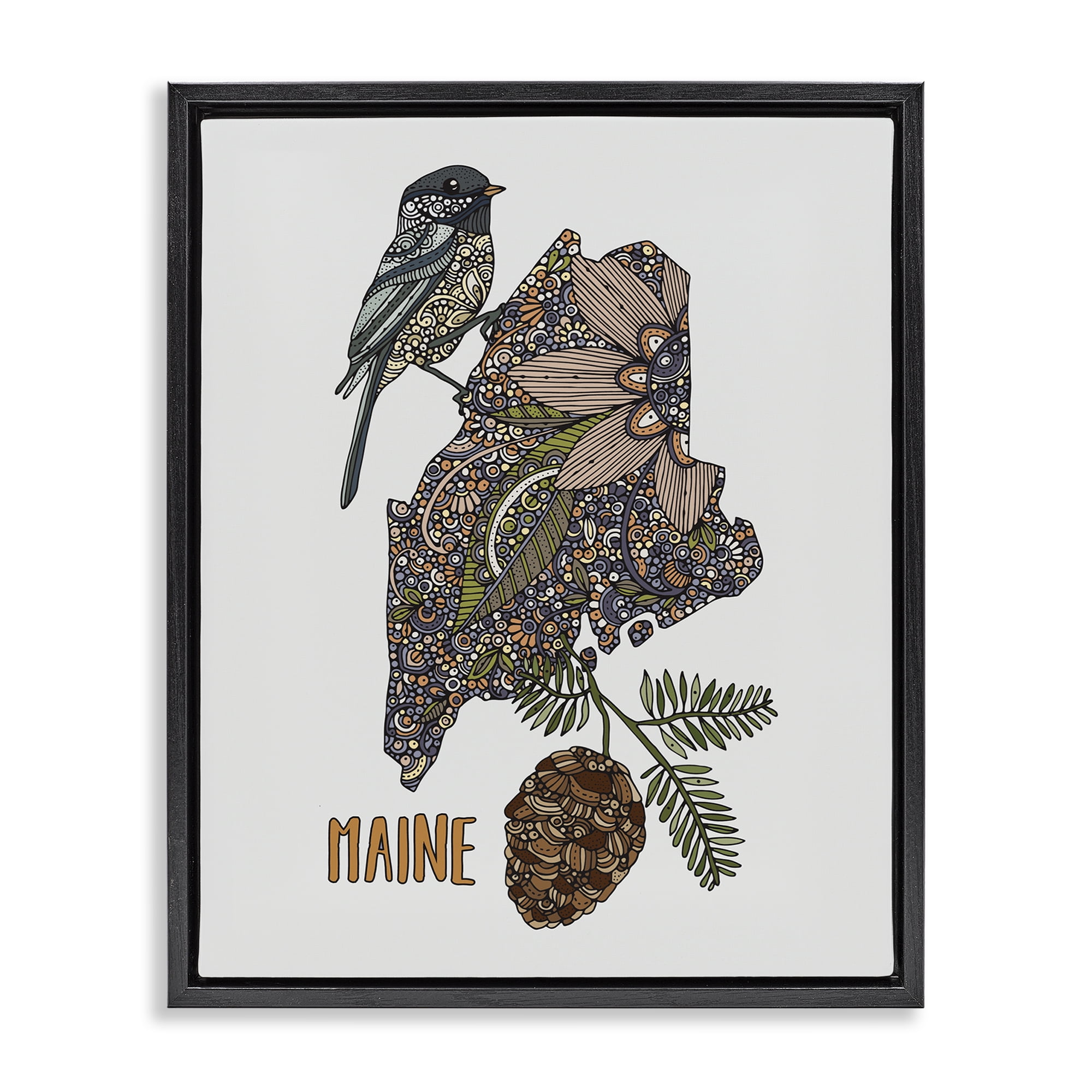 Stupell Industries Floral Maine State Botanical & Floral Painting Black Floater Framed Art Print Wall Art, 25 x 31