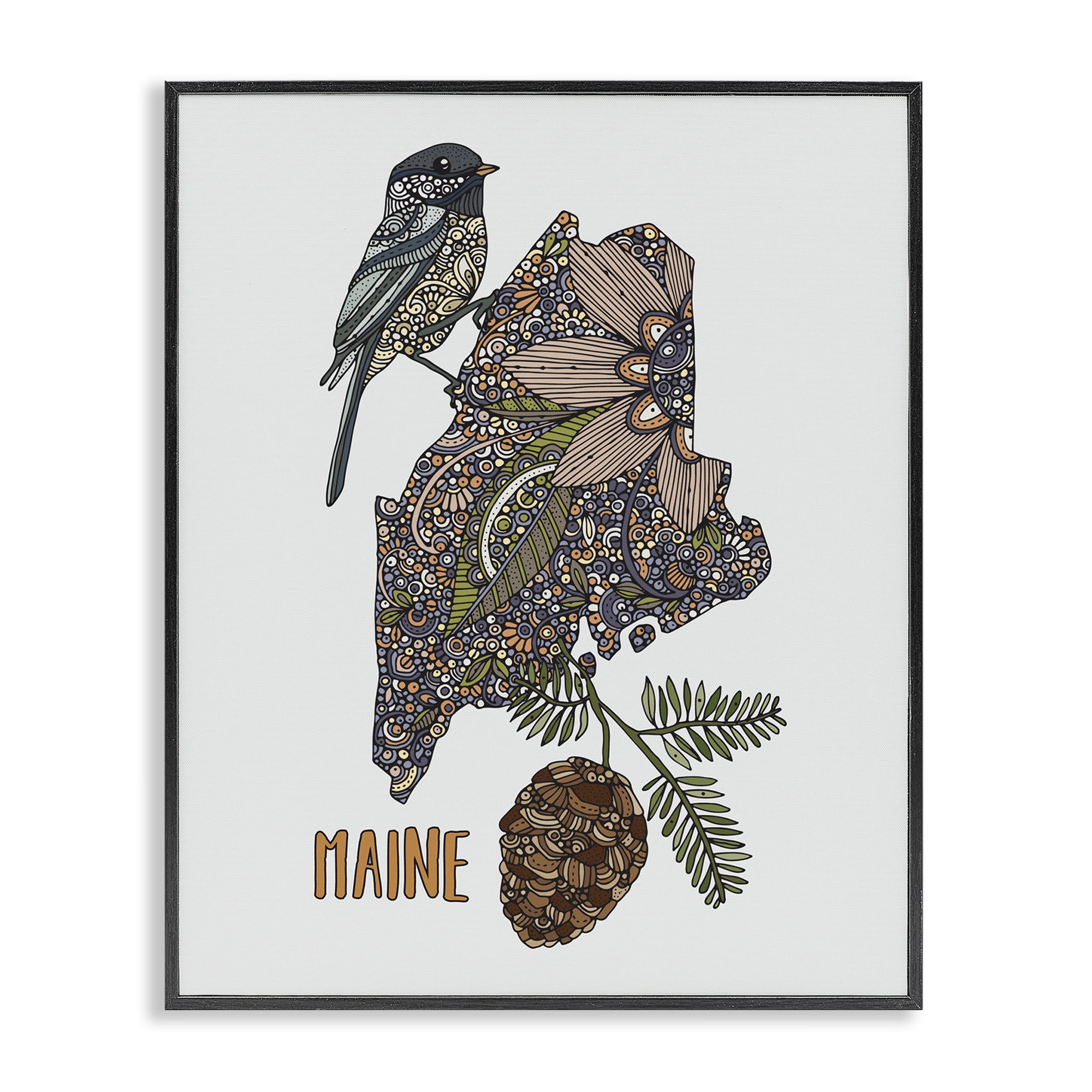 Stupell Industries Floral Maine State Botanical & Floral Painting Black Framed Art Print Wall Art, 16 x 20