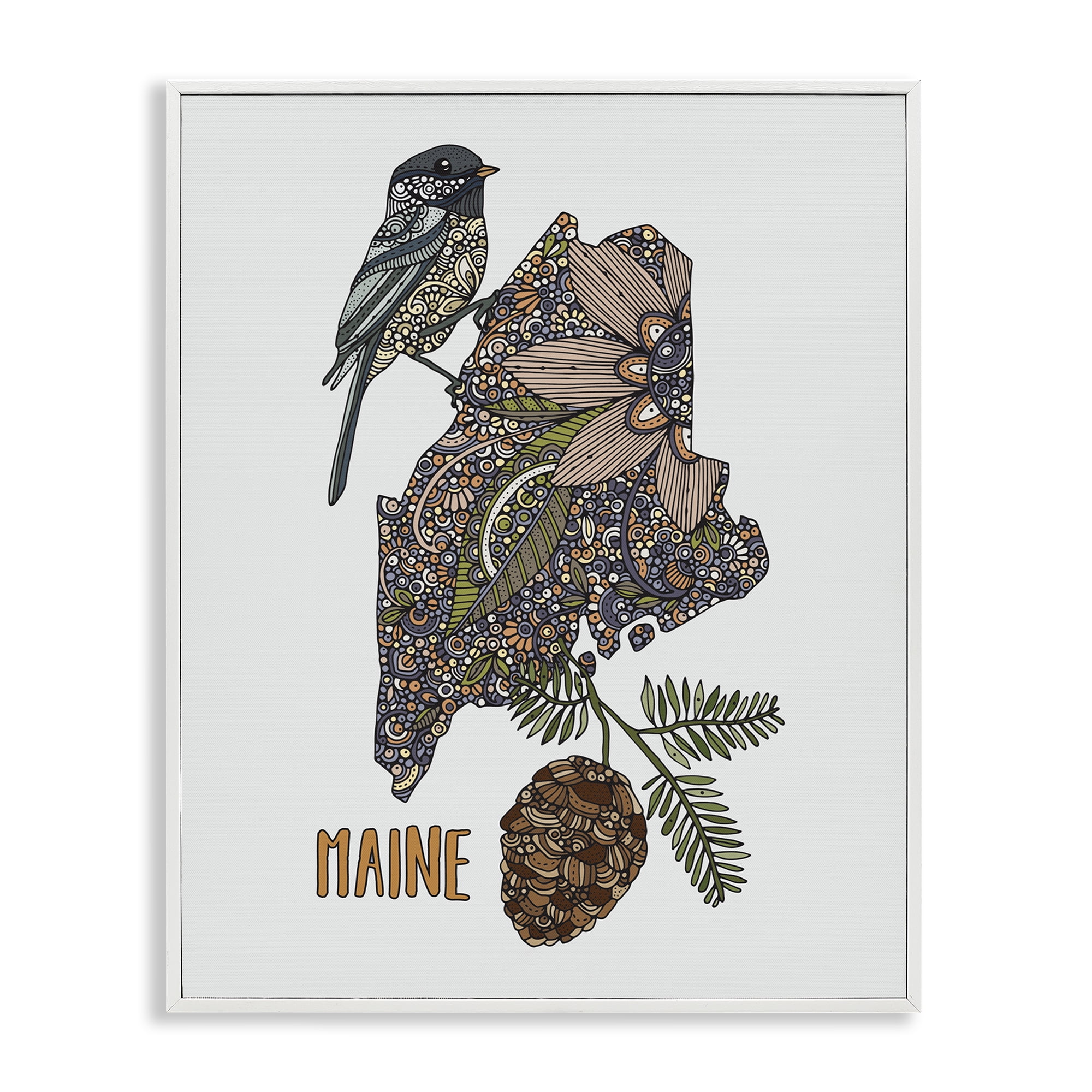 Stupell Industries Floral Maine State Botanical & Floral Painting White Framed Art Print Wall Art, 24 x 30