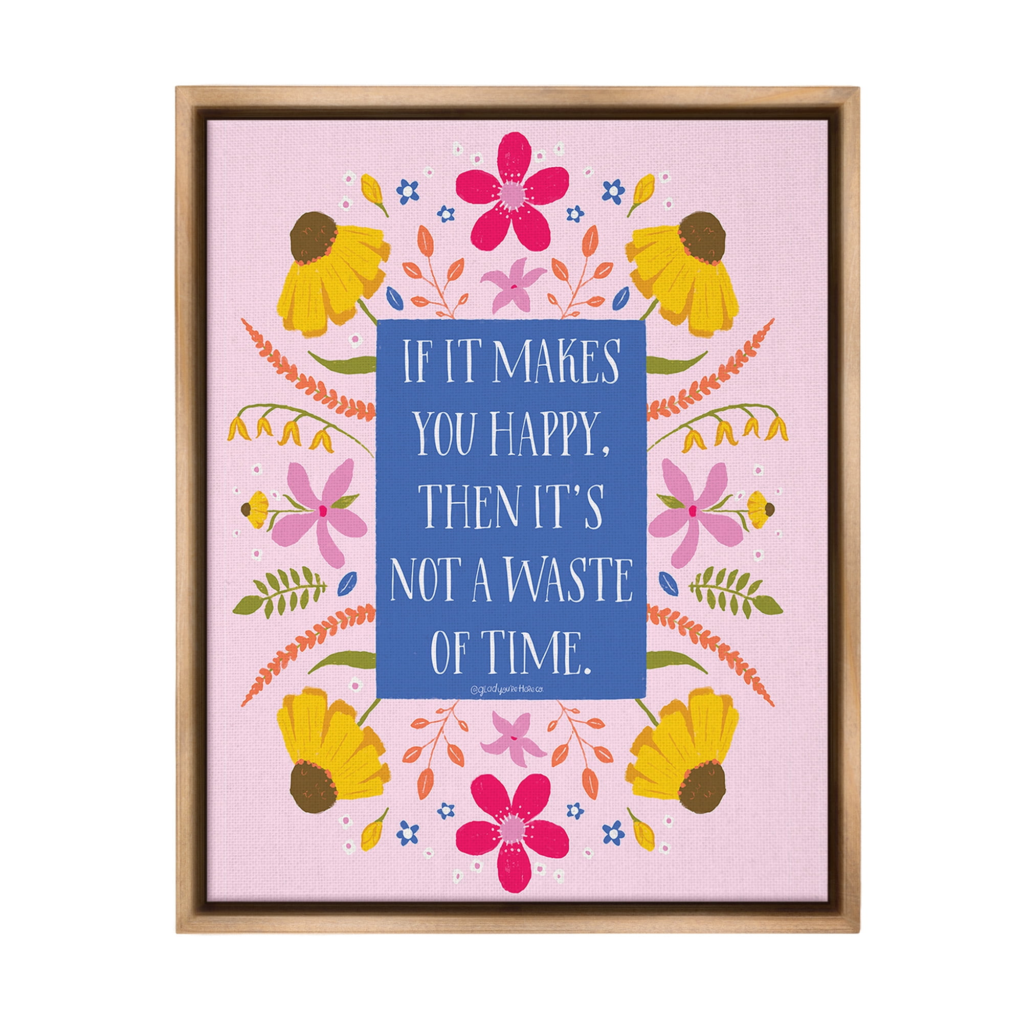 Stupell Industries Floral Makes You Happy Botanical & Floral Painting Brown Floater Framed Canvas Art Print Wall Art, 25 x 31