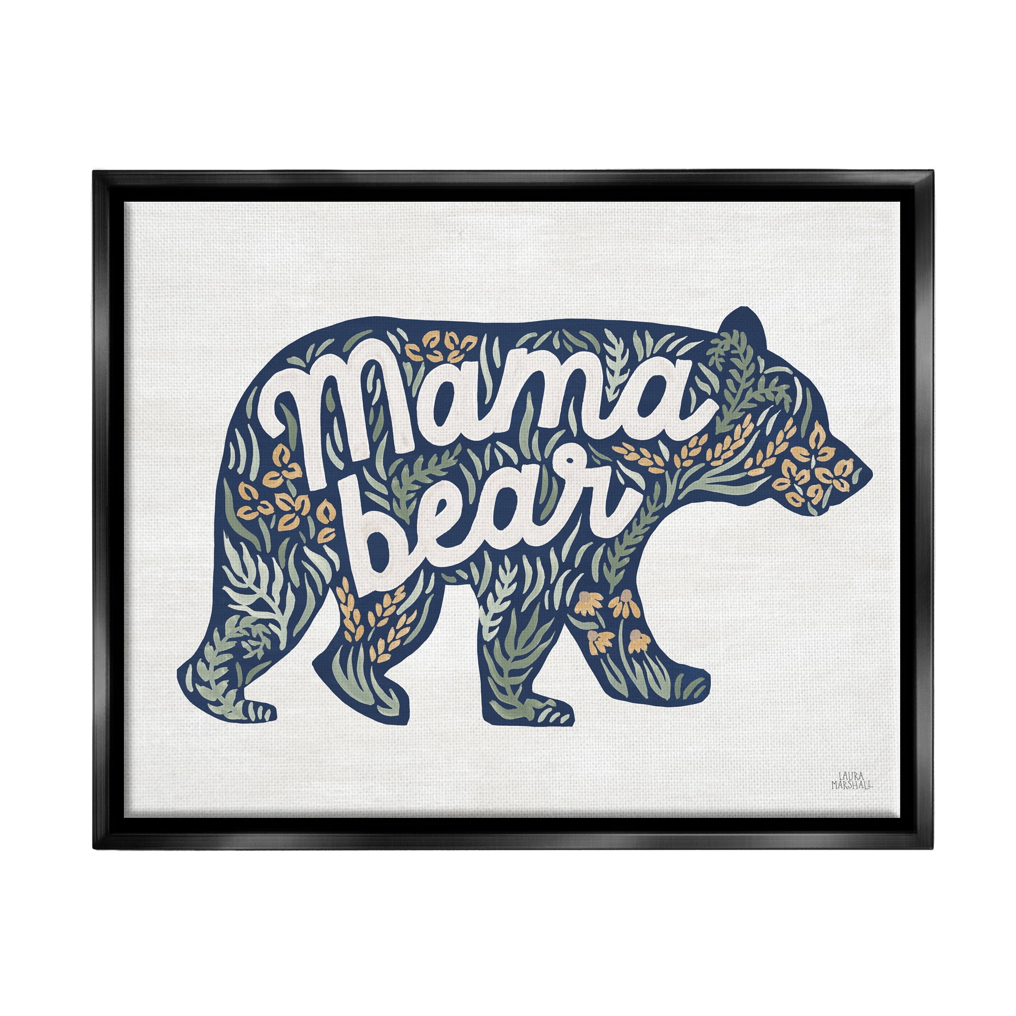 Stupell Industries Floral Mama Bear Phrase Botanical & Floral Painting Black Floater Framed Art Print Wall Art, 21 x 17