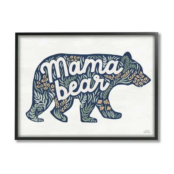 Stupell Industries Floral Mama Bear Phrase Botanical & Floral Painting Black Framed Art Print Wall Art, 20 x 16