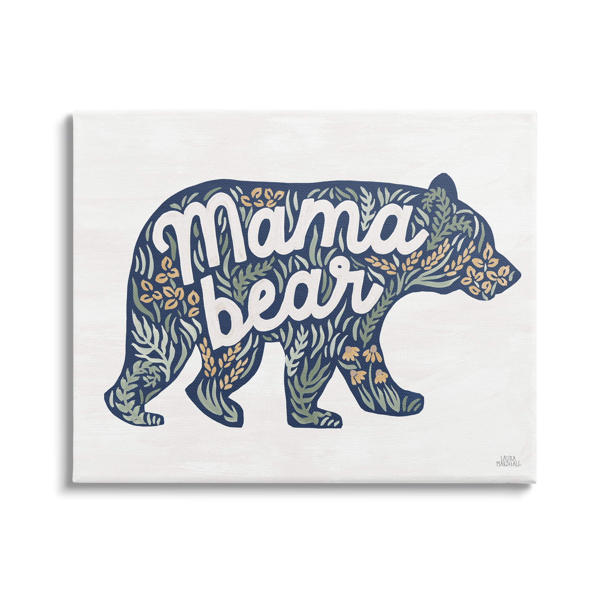 Stupell Industries Floral Mama Bear Phrase Botanical & Floral Painting Gallery Wrapped Canvas Print Wall Art, 20 x 16
