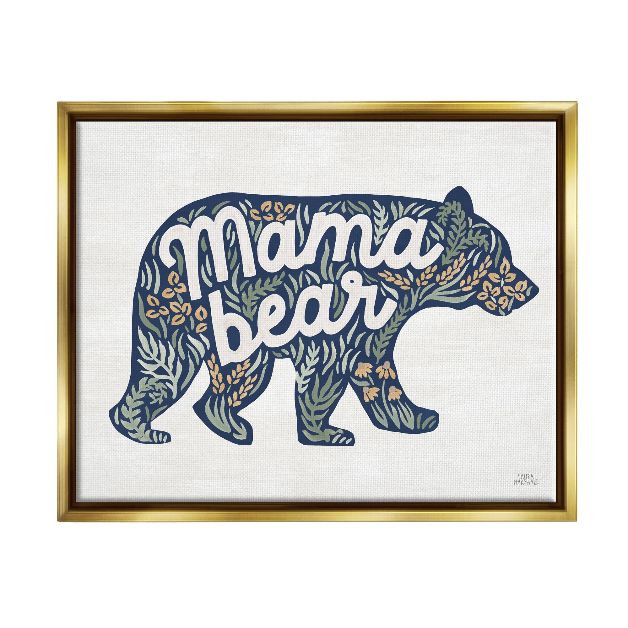 Stupell Industries Floral Mama Bear Phrase Botanical & Floral Painting Gold Floater Framed Art Print Wall Art, 21 x 17