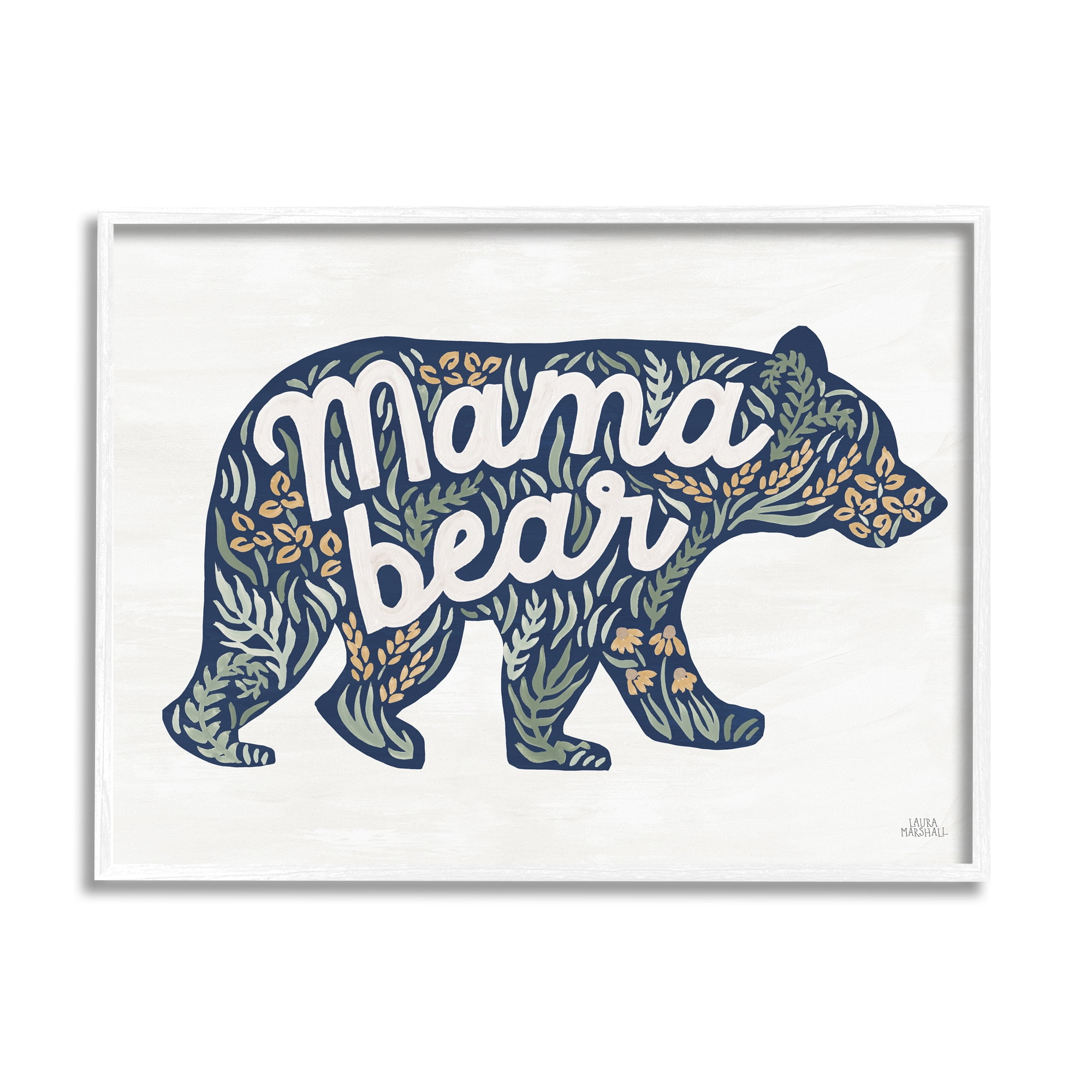 Stupell Industries Floral Mama Bear Phrase Botanical & Floral Painting White Framed Art Print Wall Art, 30 x 24