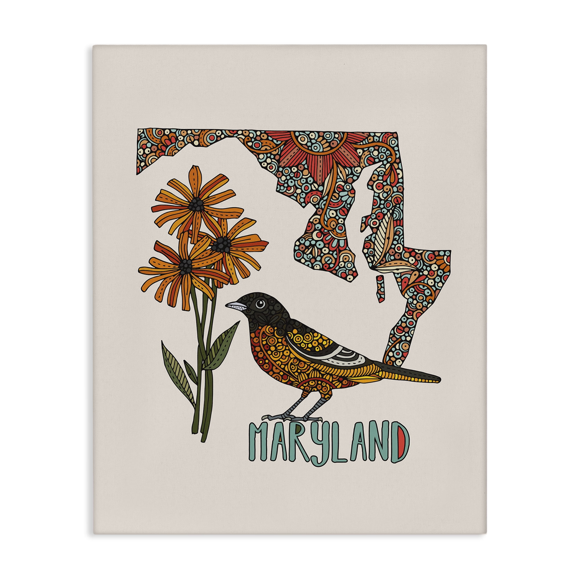 Stupell Industries Floral Maryland State Botanical & Floral Painting Gallery Wrapped Canvas Art Print Wall Art, 24 x 30