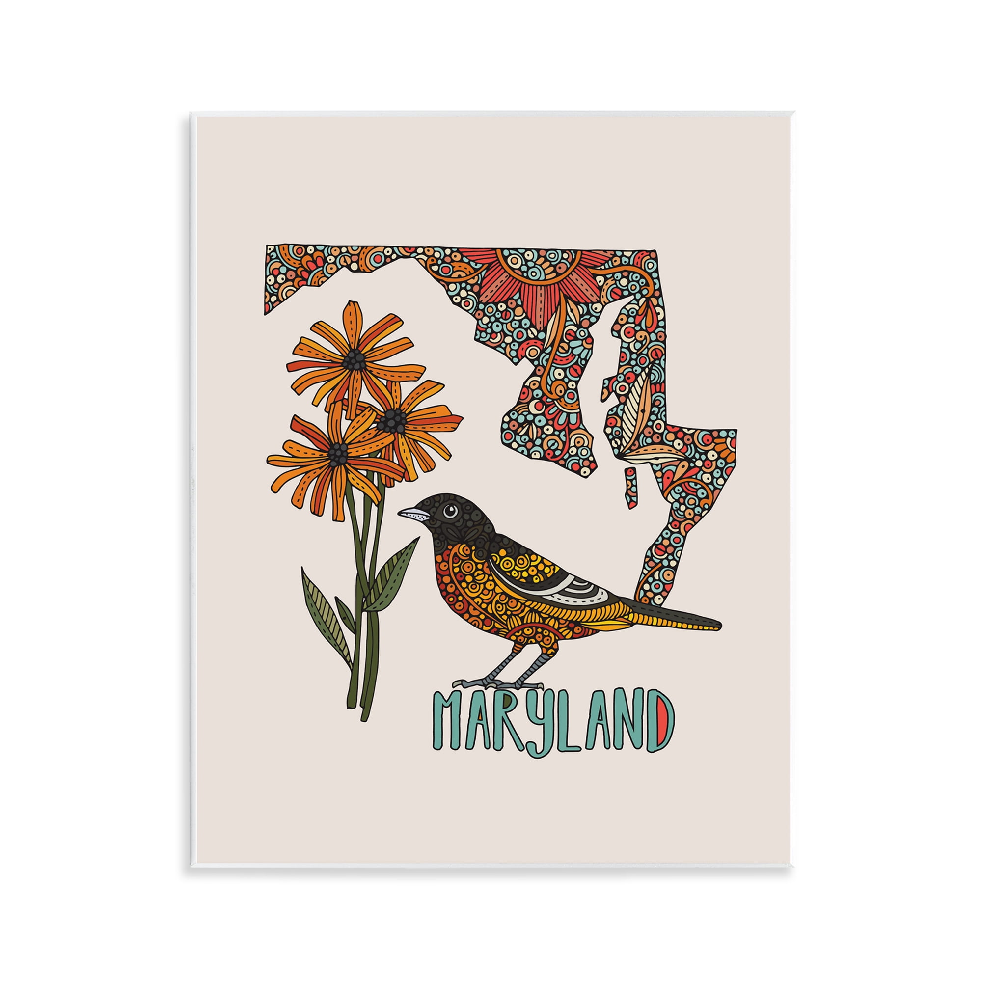 Stupell Industries Floral Maryland State Botanical & Floral Painting Unframed Art Print Wall Art, 11 x 14