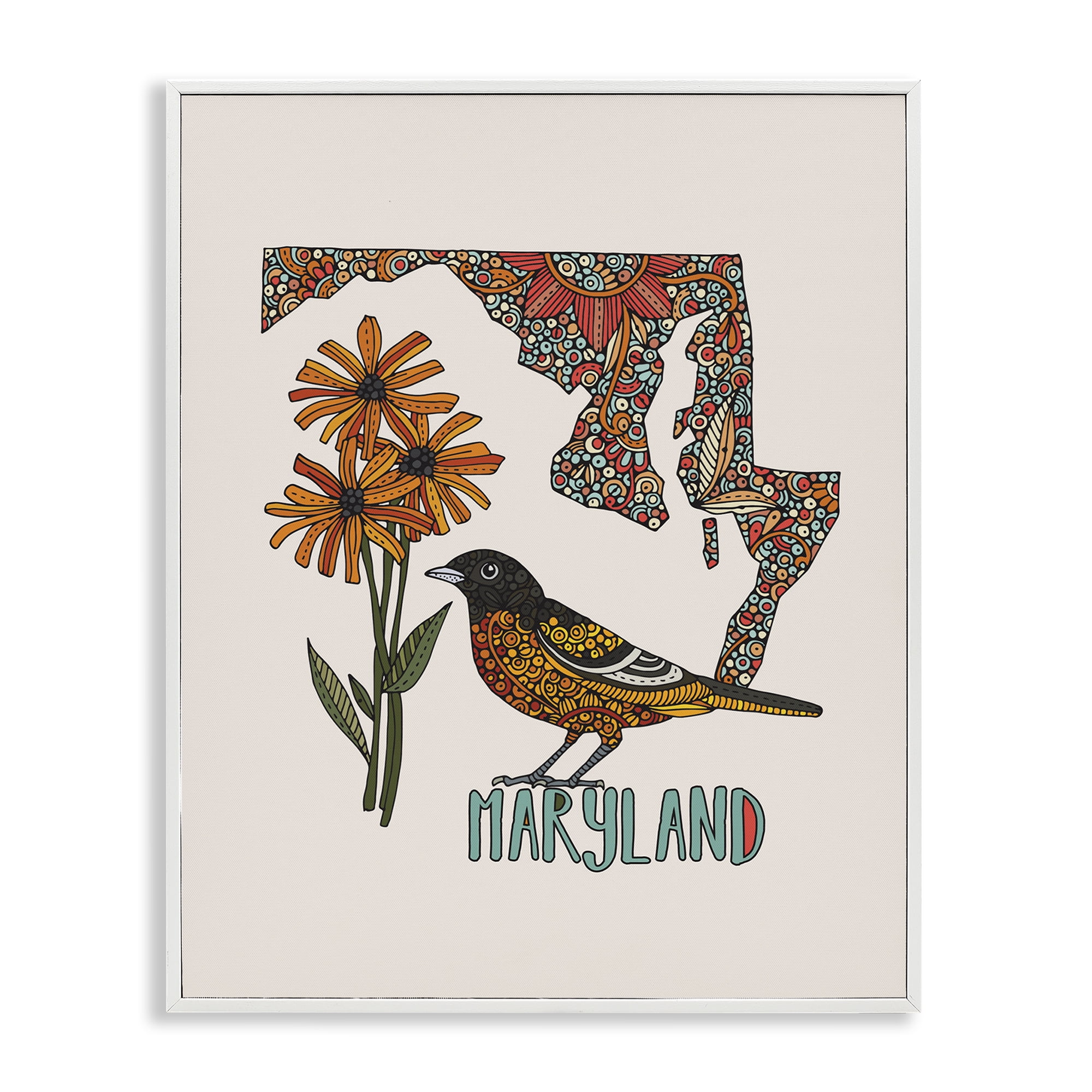 Stupell Industries Floral Maryland State Botanical & Floral Painting White Framed Art Print Wall Art, 16 x 20