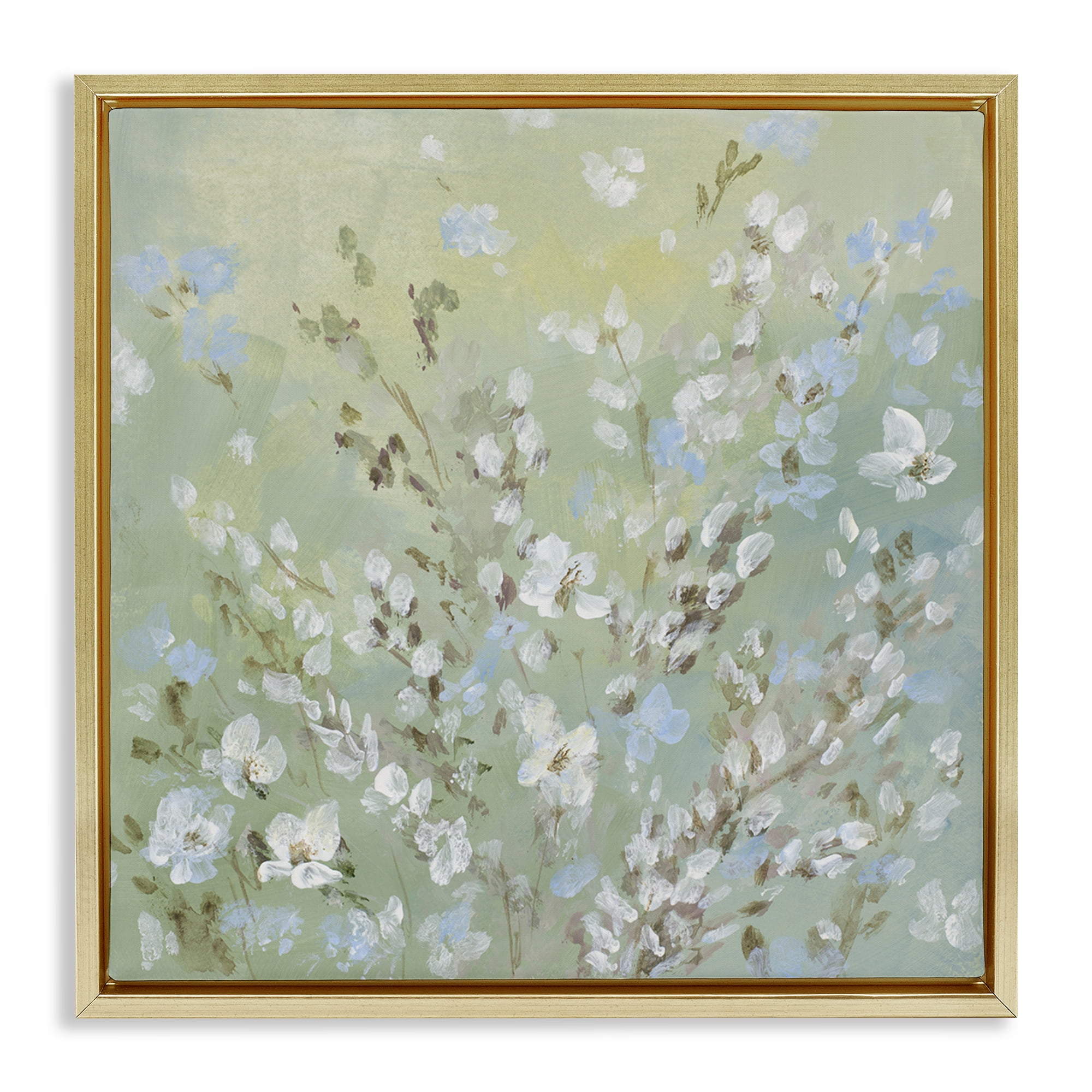 Stupell Industries Floral Meadow Wispy Willows Floral & Botanical Painting Gold Floater Framed Canvas Art Print Wall Art, 18 x 18