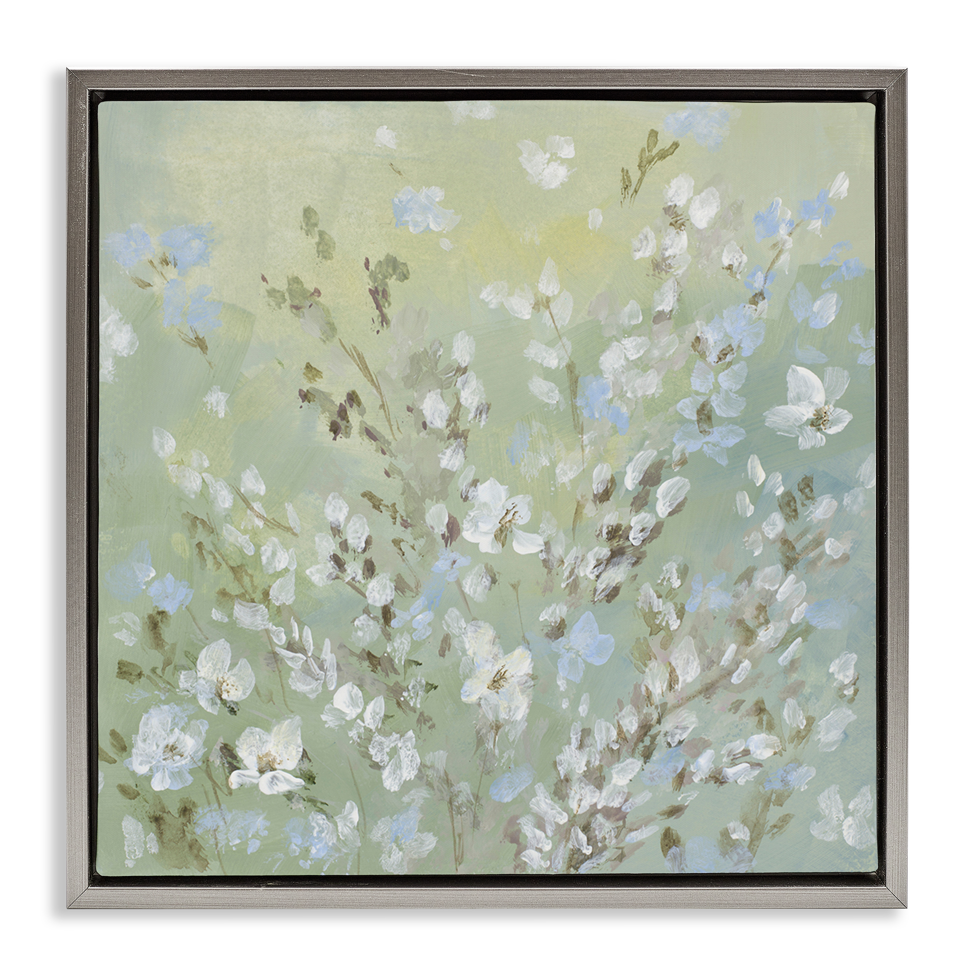 Stupell Industries Floral Meadow Wispy Willows Floral & Botanical Painting Gray Floater Framed Canvas Art Print Wall Art, 25 x 25